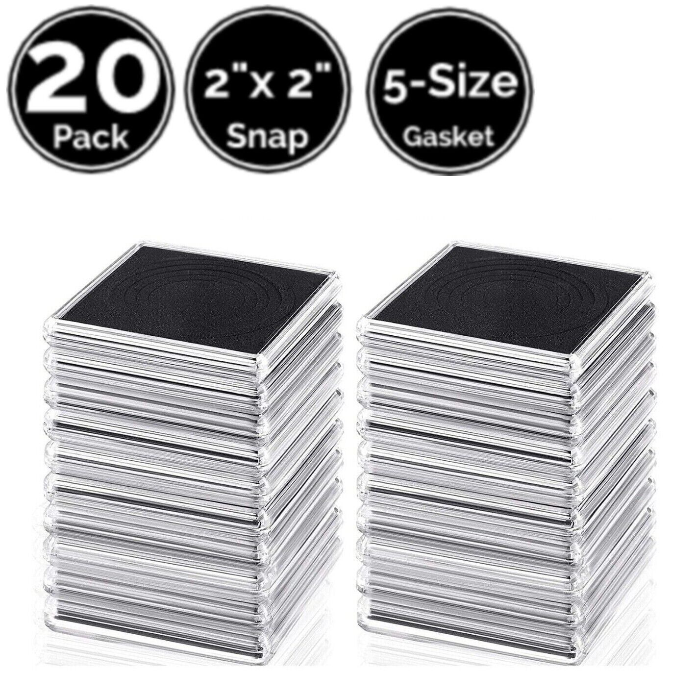 20 Pack 2 x 2 IN Coin Snap Holder w/21/26/31/36/40.6mm Gasket 4 Eagle Silver etc