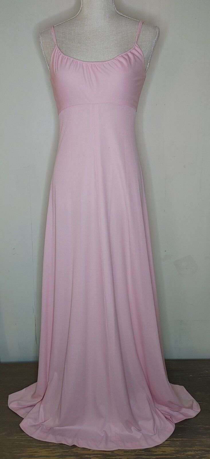 Vintage 70s Barbie Bubblegum Pink Maxi Dress Prom Disco Polyester Talon Zipper