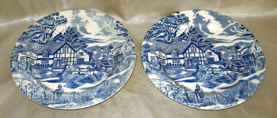 2 Vintage Luneville France English Style Blue Copperfield Transferware Plates 8\