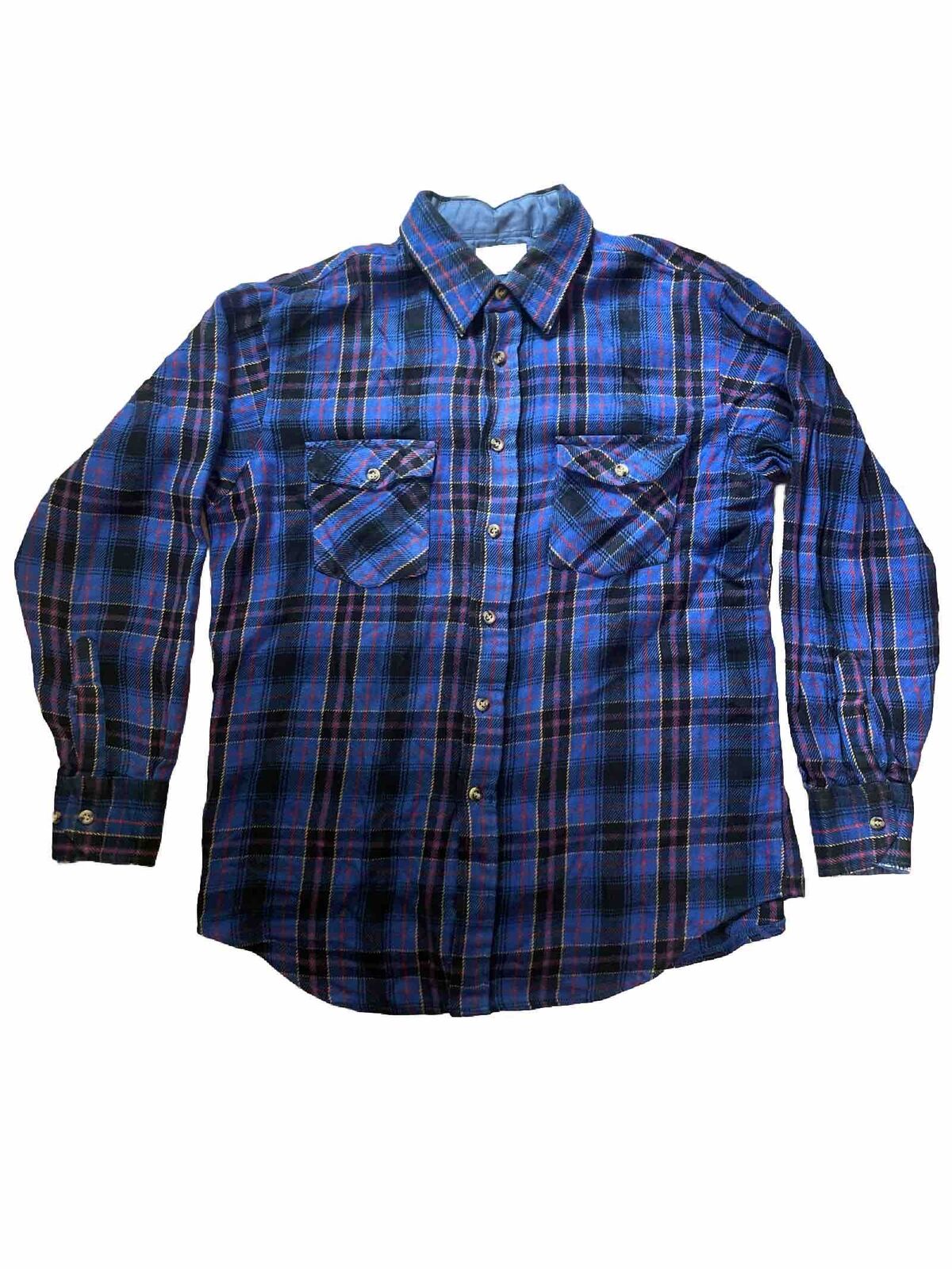 Vintage 70s Sears Mens Store Flannel Shirt Men\'s Size Large Blue Plaid