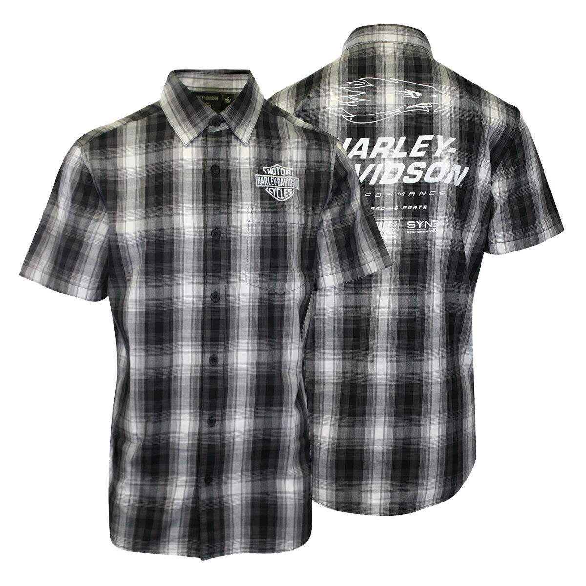 Harley-Davidson Men\'s Shirt Black Plaid Screamin\' Eagle S/S Shirt (S57)