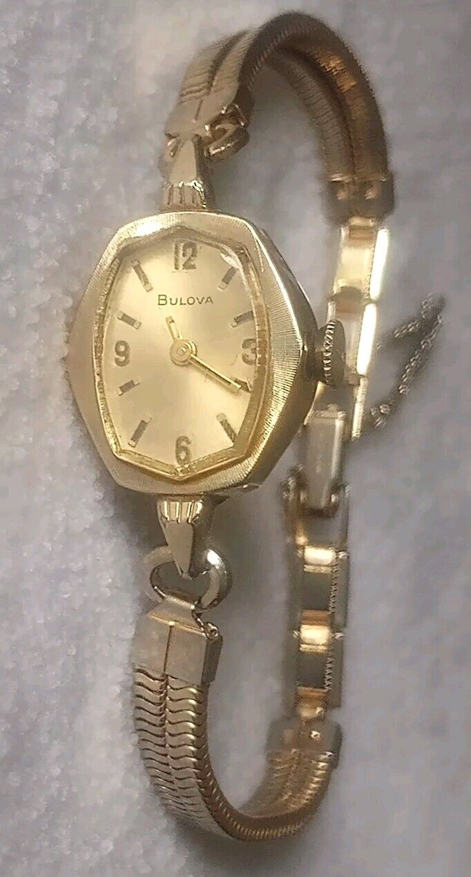 Vintage Womens Bulova Wind-Up Watch 10K Rolled Gold Plate Case & GF Band~ Works