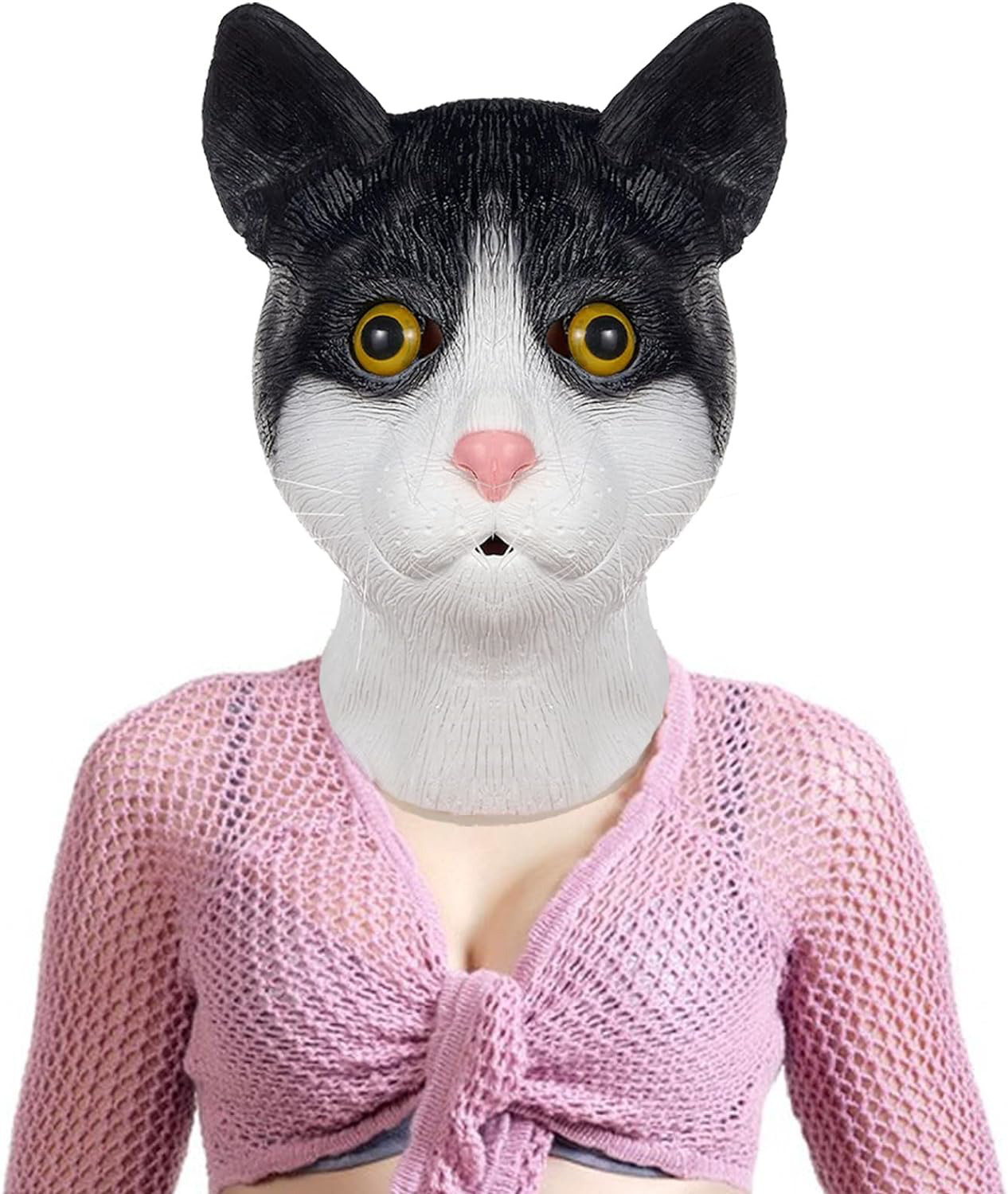 Cute Cat Mask Halloween Costume Party Animal Full Head Cosplay Props Latex Adult