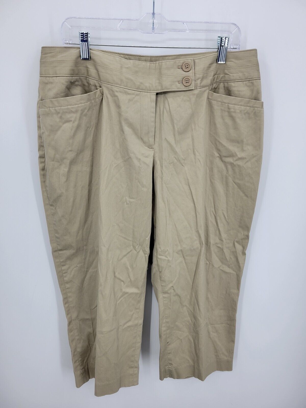 Lane Bryant Pants Womens 14 Tan Khaki Cropped Flat Front Pockets Double Button