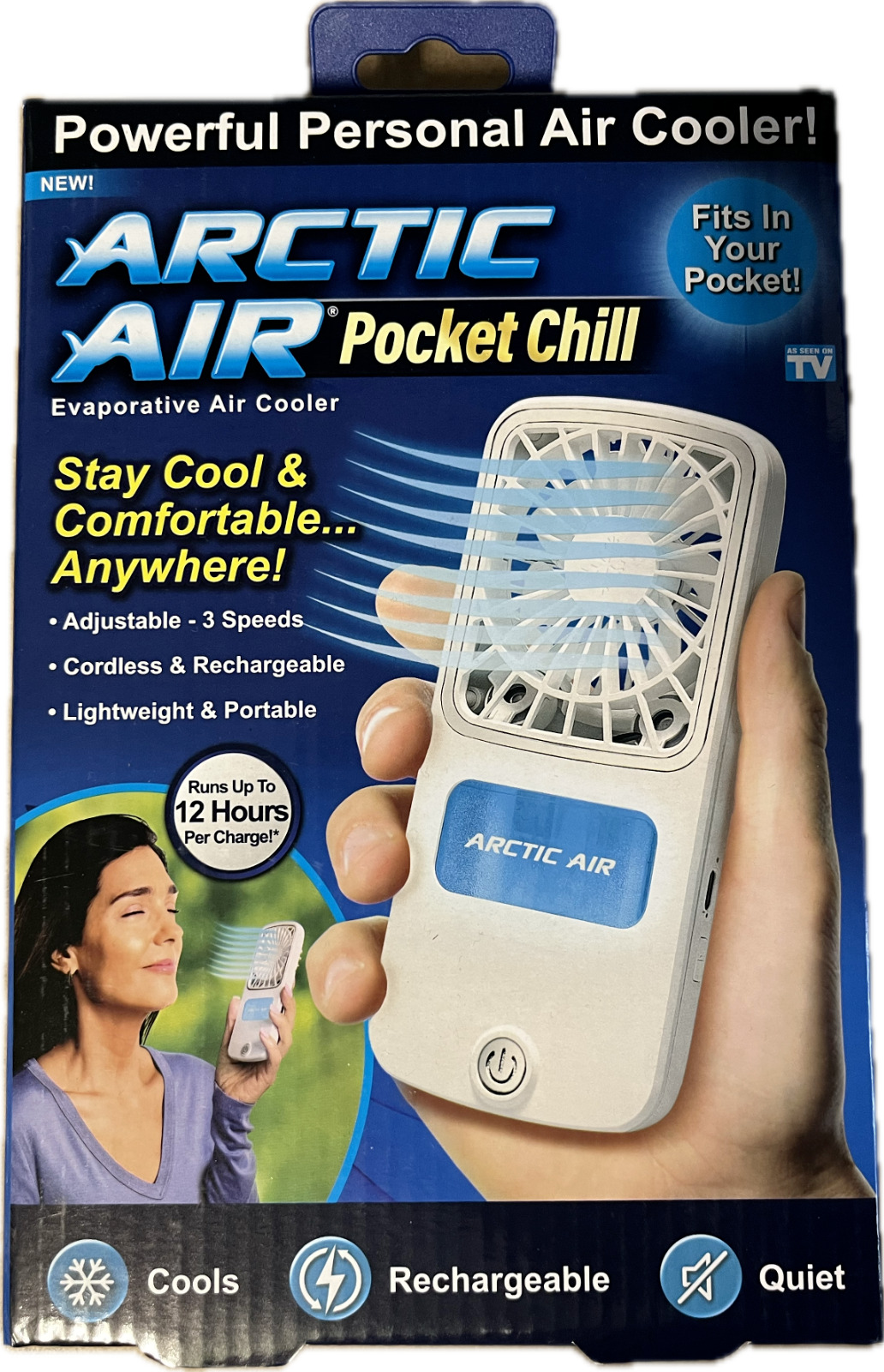 Arctic Air Pocket Chill Personal Air Cooler Powerful 3-Speed Rechargeable Fan
