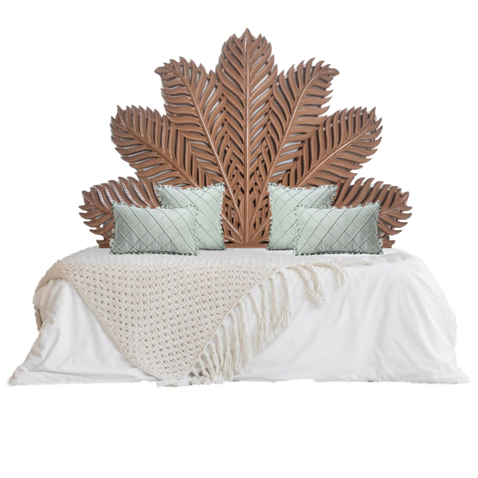 Hand Carved Brown Palm Leaf Bed Headboard-Tropical Furniture Home Decor 63x42 in