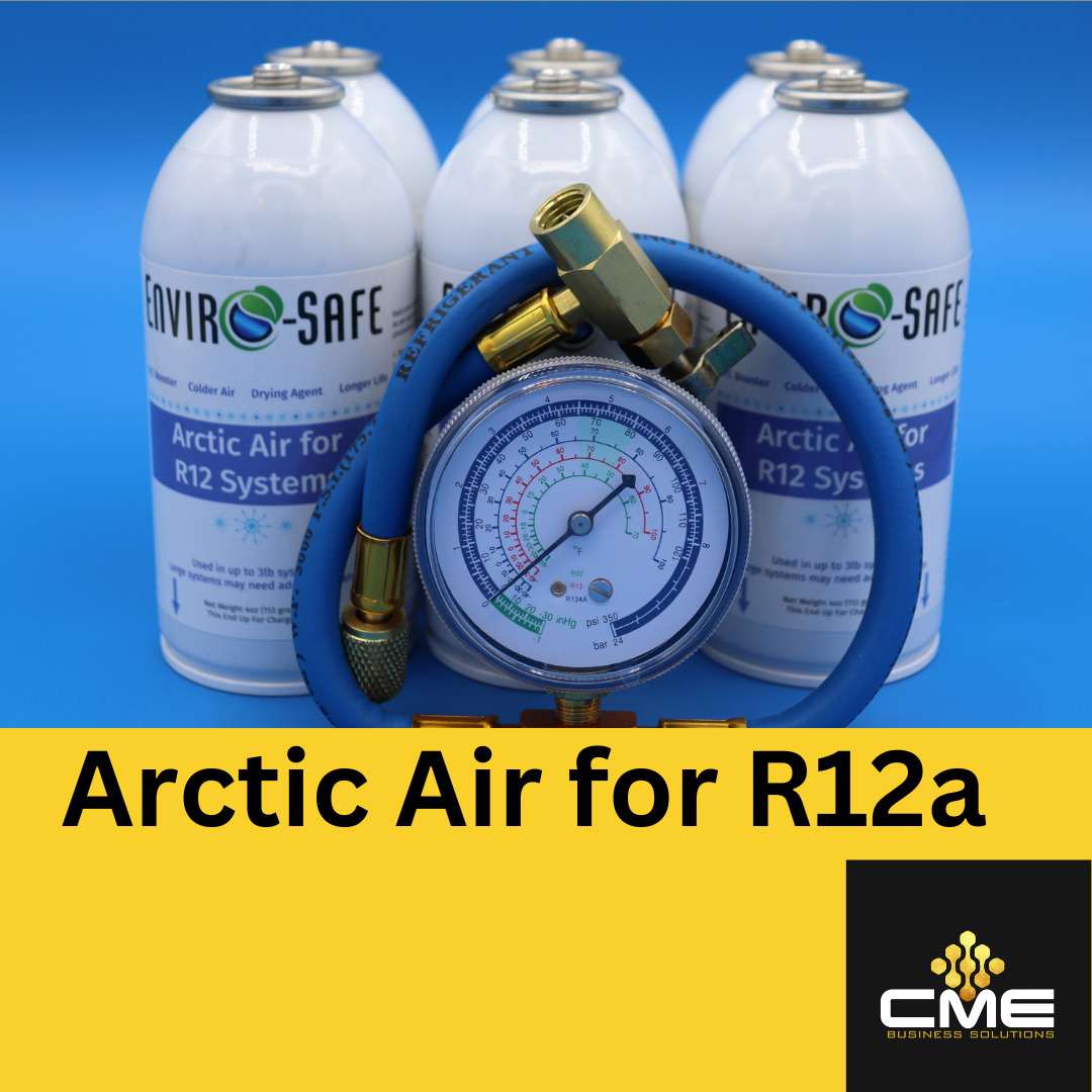 Enviro-safe Arctic Air for R12, AC Auto Coolant Support kit, 6 cans & Gauge