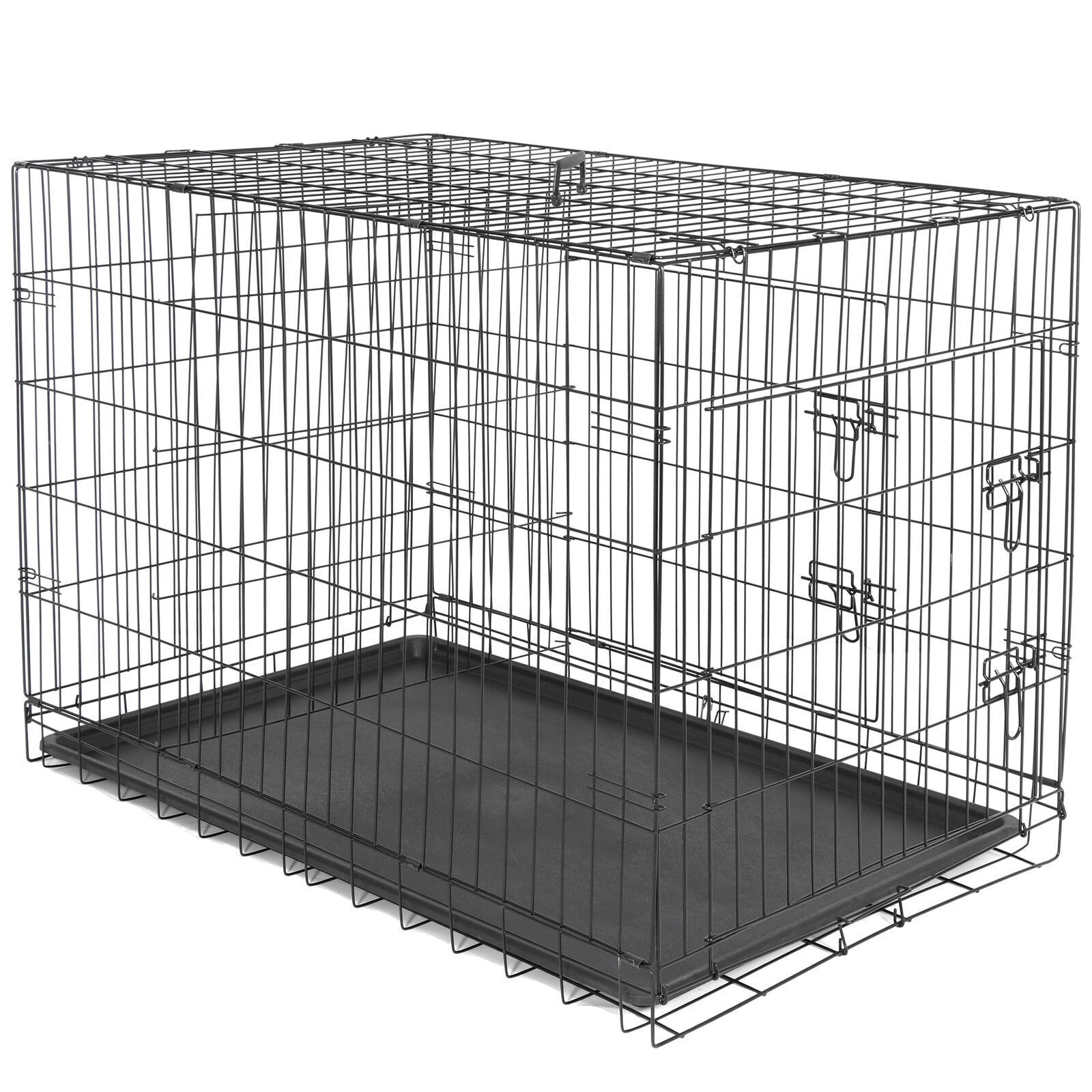 30\'\'36\'\'42\'\' Dog Crate Folding Metal Wire Dog Kennel Cage w/Tray Black