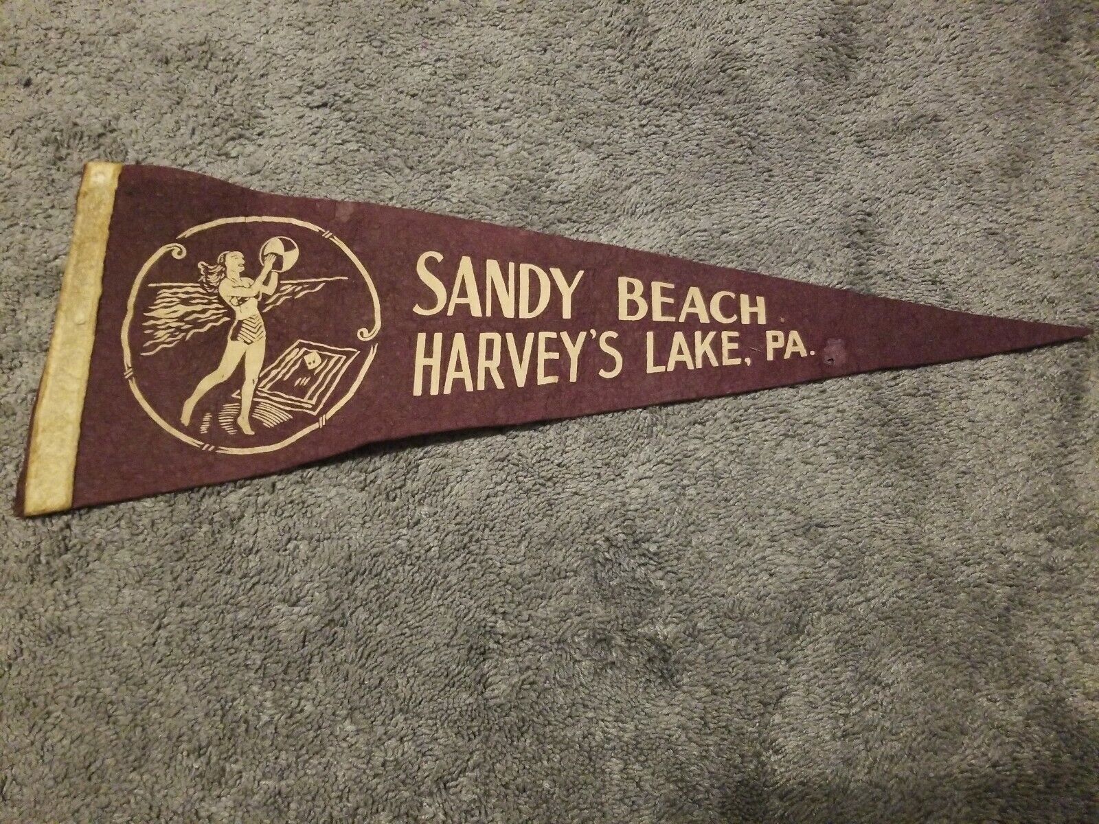 RARE 1950s Harvey's Lake SANDY BEACH Felt Pennant Harvey's Lake PENNSYLVANIA