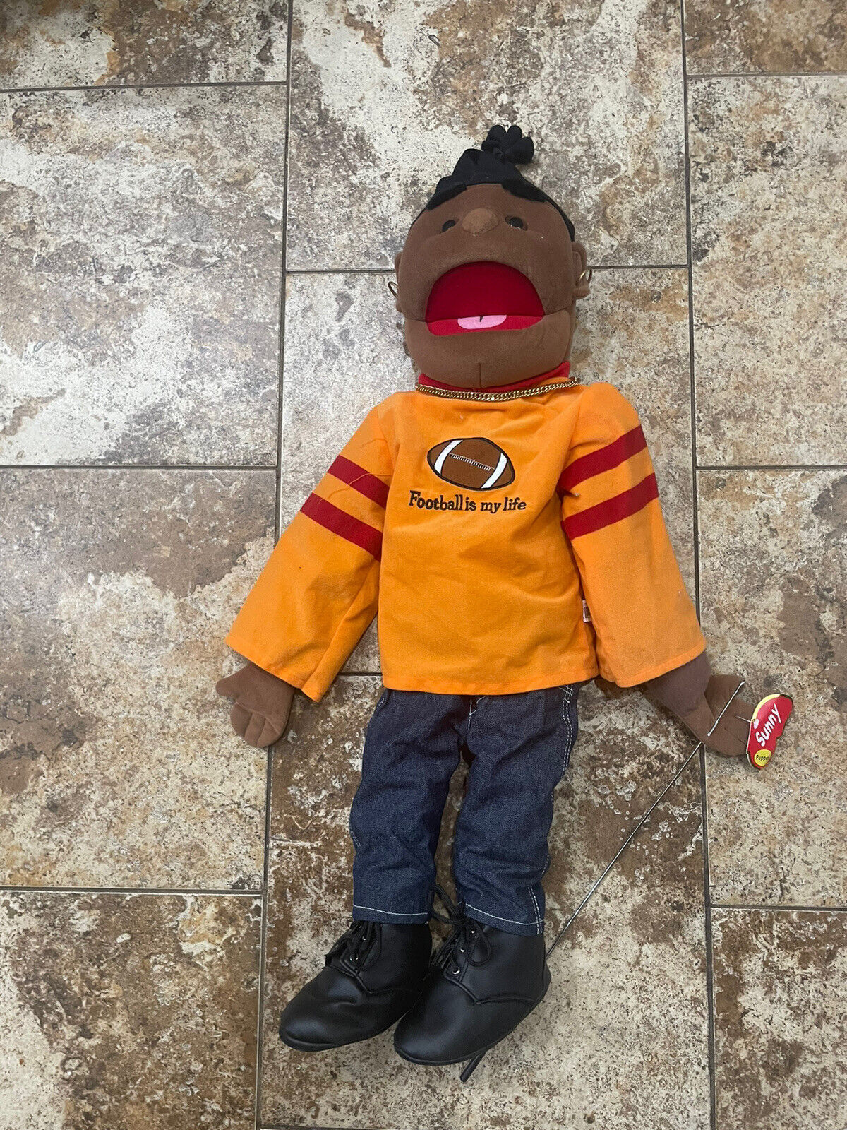 Vintage Sunny & Co 30” Puppet; Football Tee; Gold Chain; New W/ Tags 