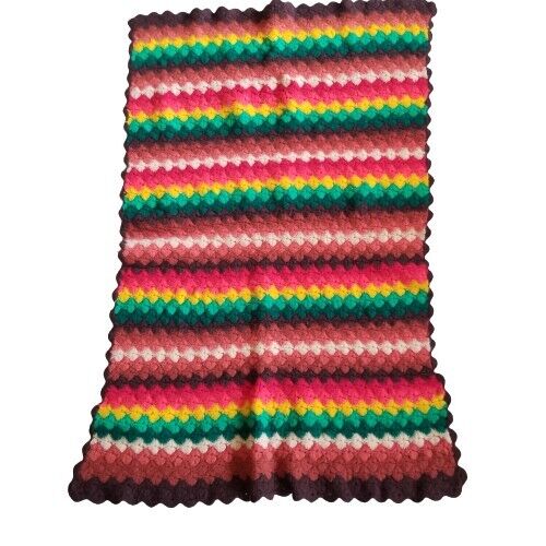 Vintage Boho Granny Handmade Afghan Yarn Weave Crochet Rectangle Throw Blanket