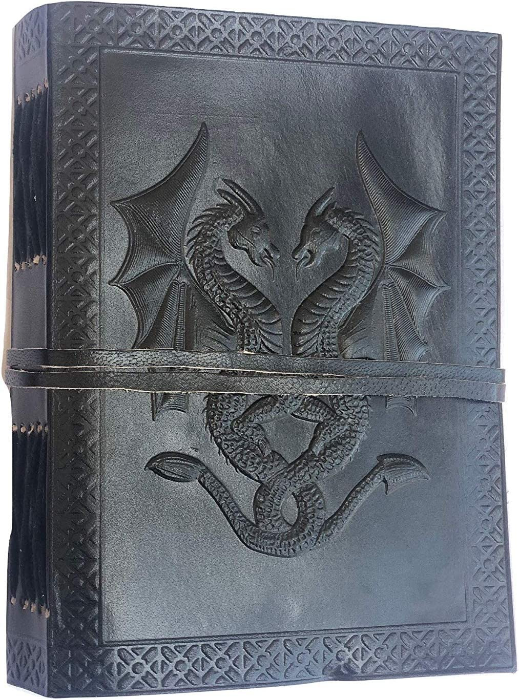 Handmade Vintage Leather Double Dragon Bound Journal  Black, 75\