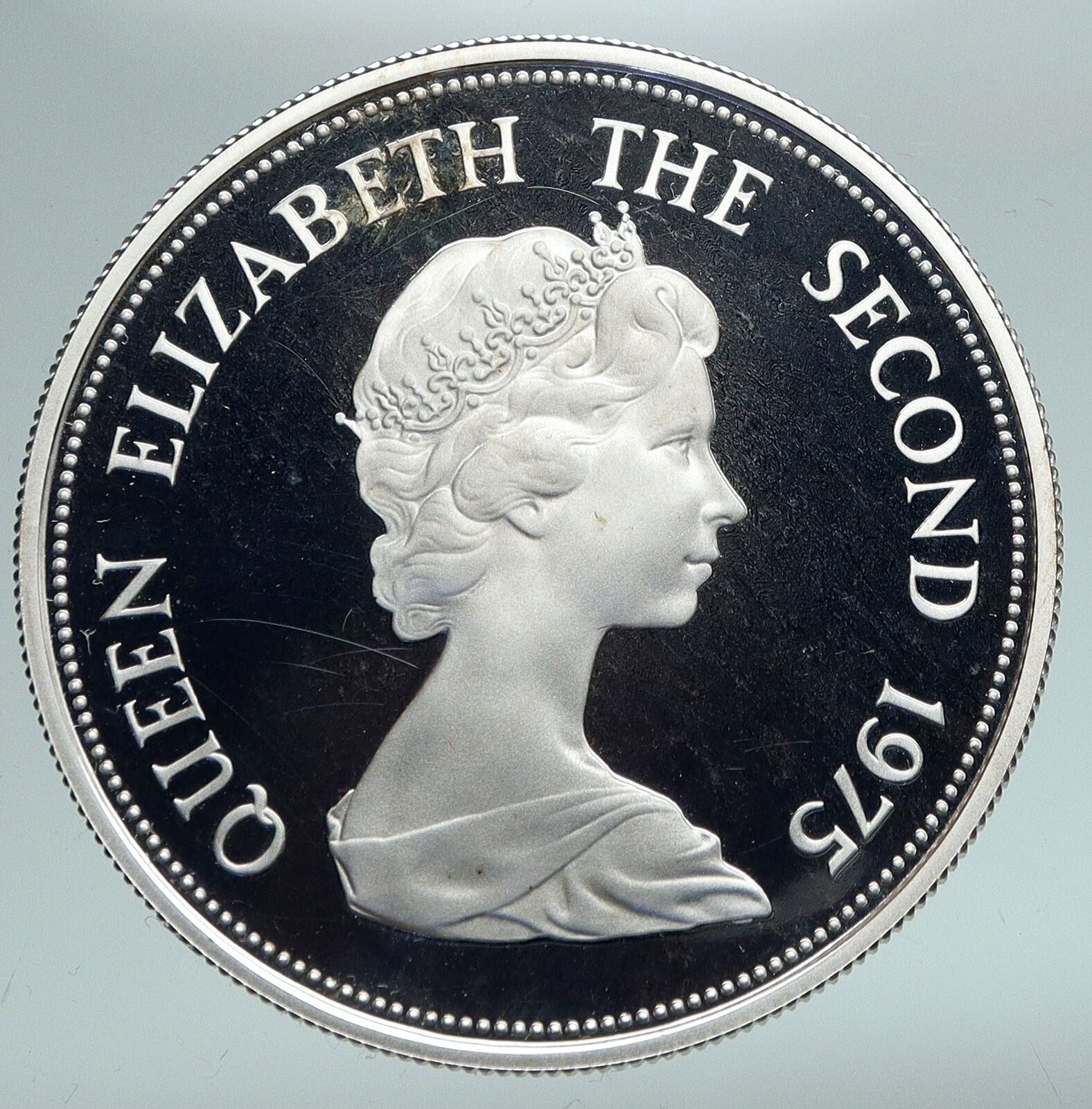 1975 MAURITIUS UK Queen Elizabeth II VINTAGE PROOF Silver 50 Rupee Coin i91016