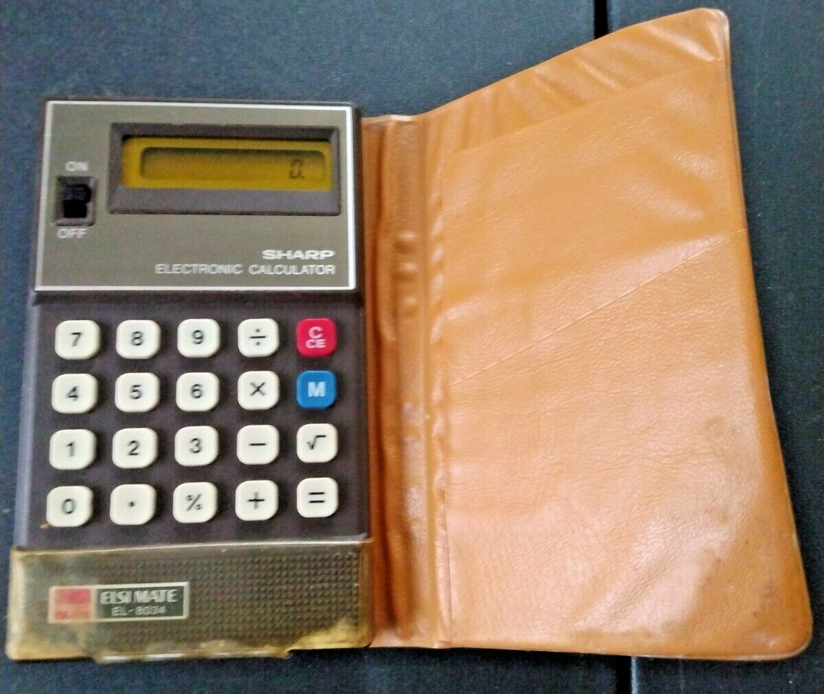 Vintage Sharp ELSI MATE EL-8034 Calculator 1970s Works Great Retro Leather Case