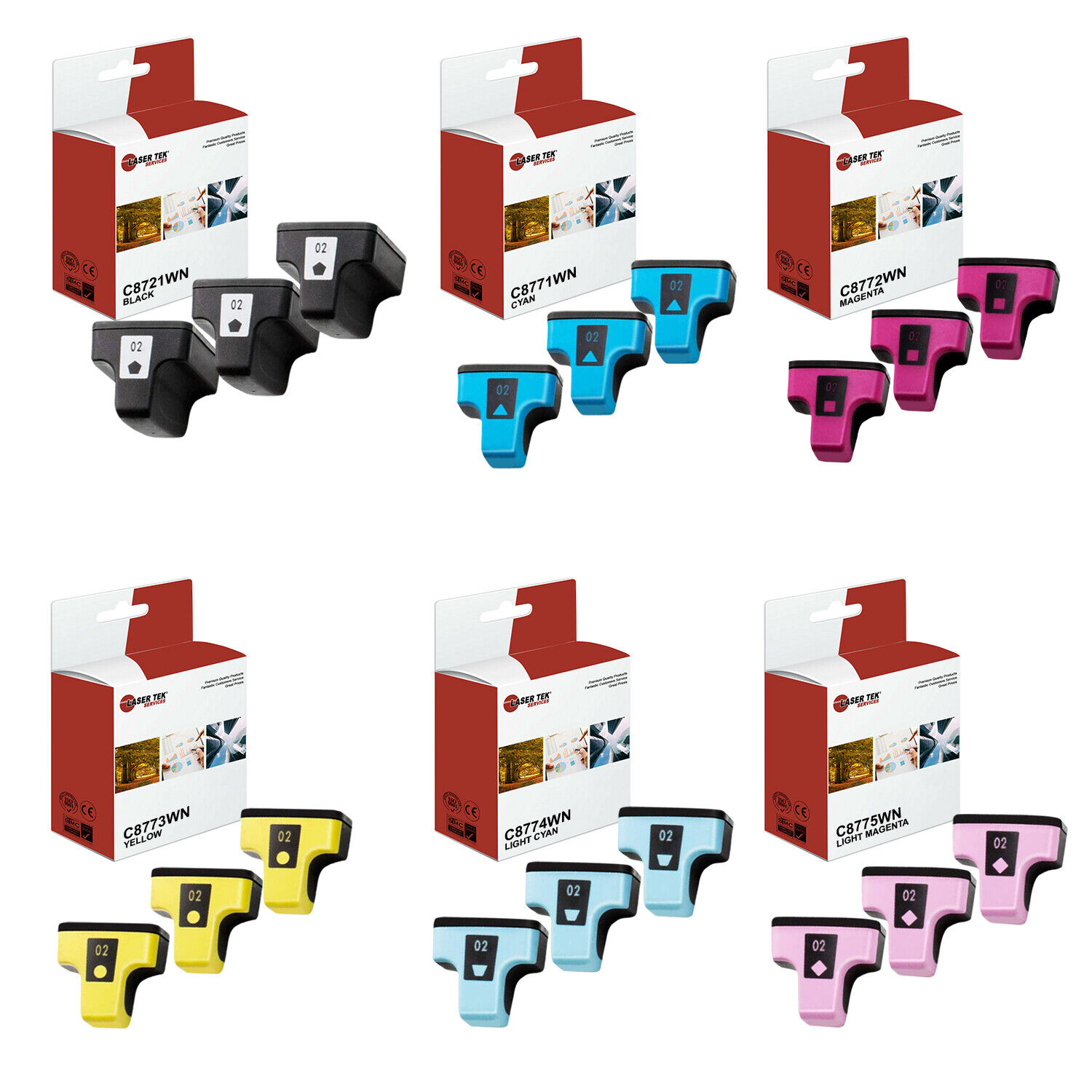 18Pk LTS Compatible for HP 02 B/C/M/Y/LC/LM HY Photosmart C5180 3310 Ink