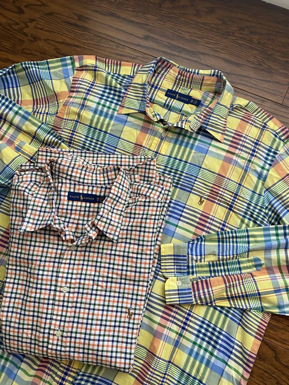 Lot of 2 Polo Ralph Lauren Shirt Mens 2XB Big Oxford Check Button Up Preppy Logo