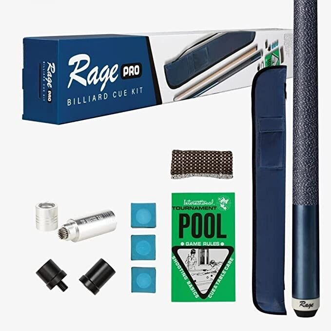 Rage Pro Billiard Pool Cue and starter Kit (Blue) - 