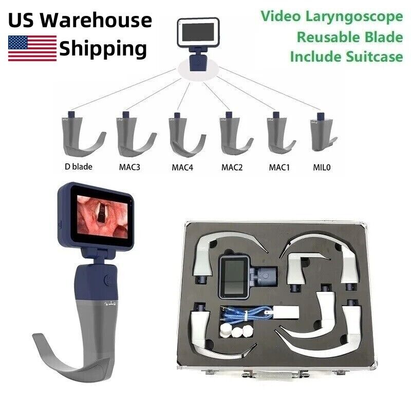 Video Laryngoscope 6 Reusable Sterilizable Stainless Steel Blades US Local
