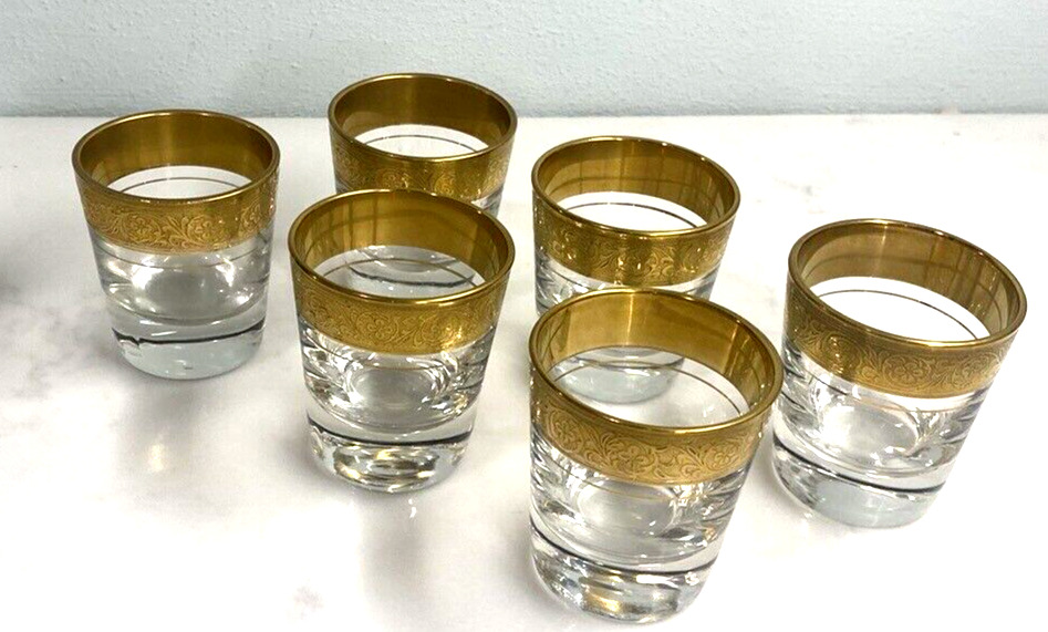 Glastonbury Lotus Minton 36 Gold Encrusted Whiskey Glasses set of 6 Mid Century
