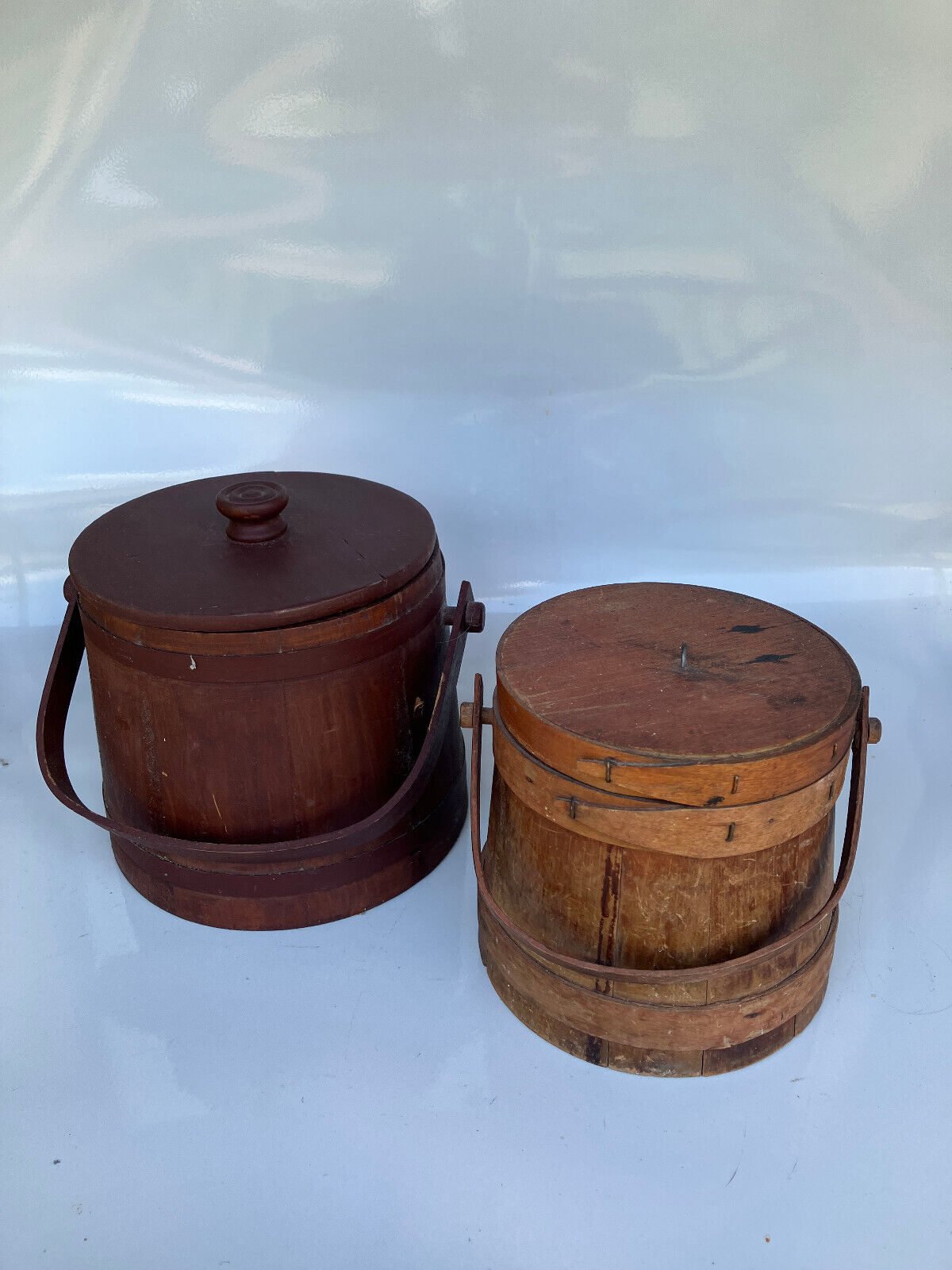 Pair (2pcs) Antique Primitive Wood Bucket Firkin sugar flour pantry 10\