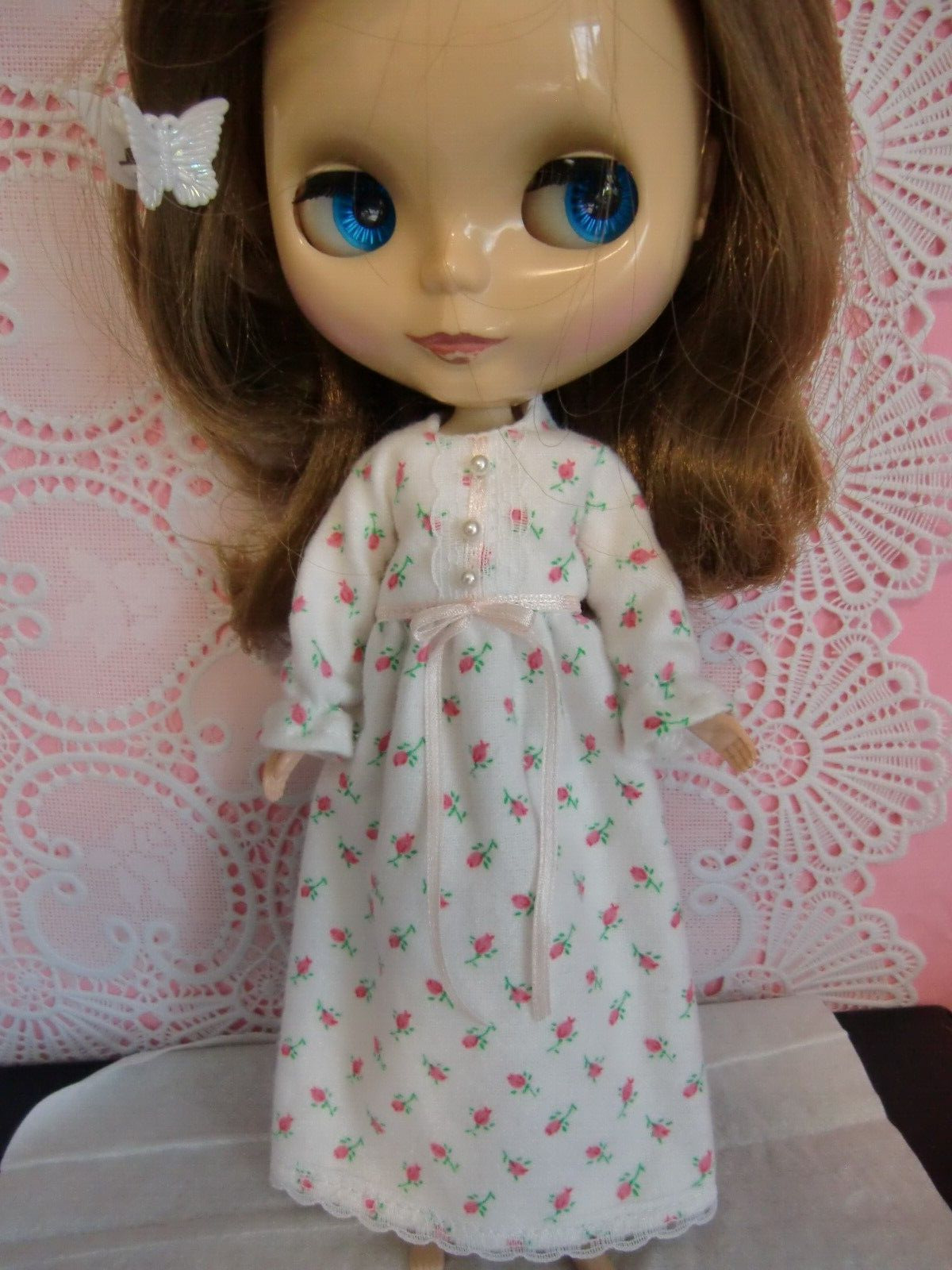 Blythe/Skipper Doll Clothes Rosebud print long nightgown