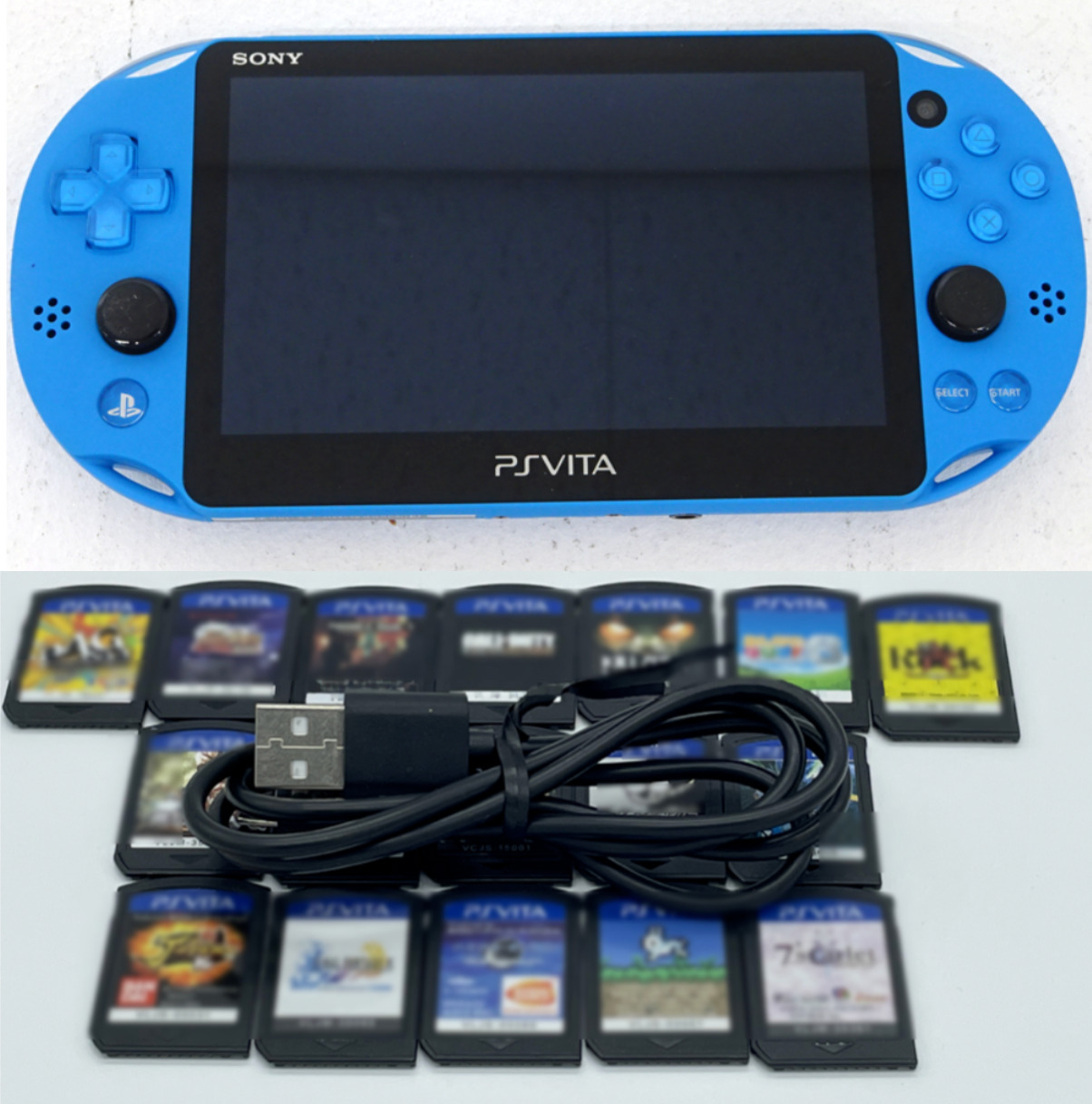 Sony PS Vita Aqua Blue PCH-2000 w/Random 3 Games + USB cable