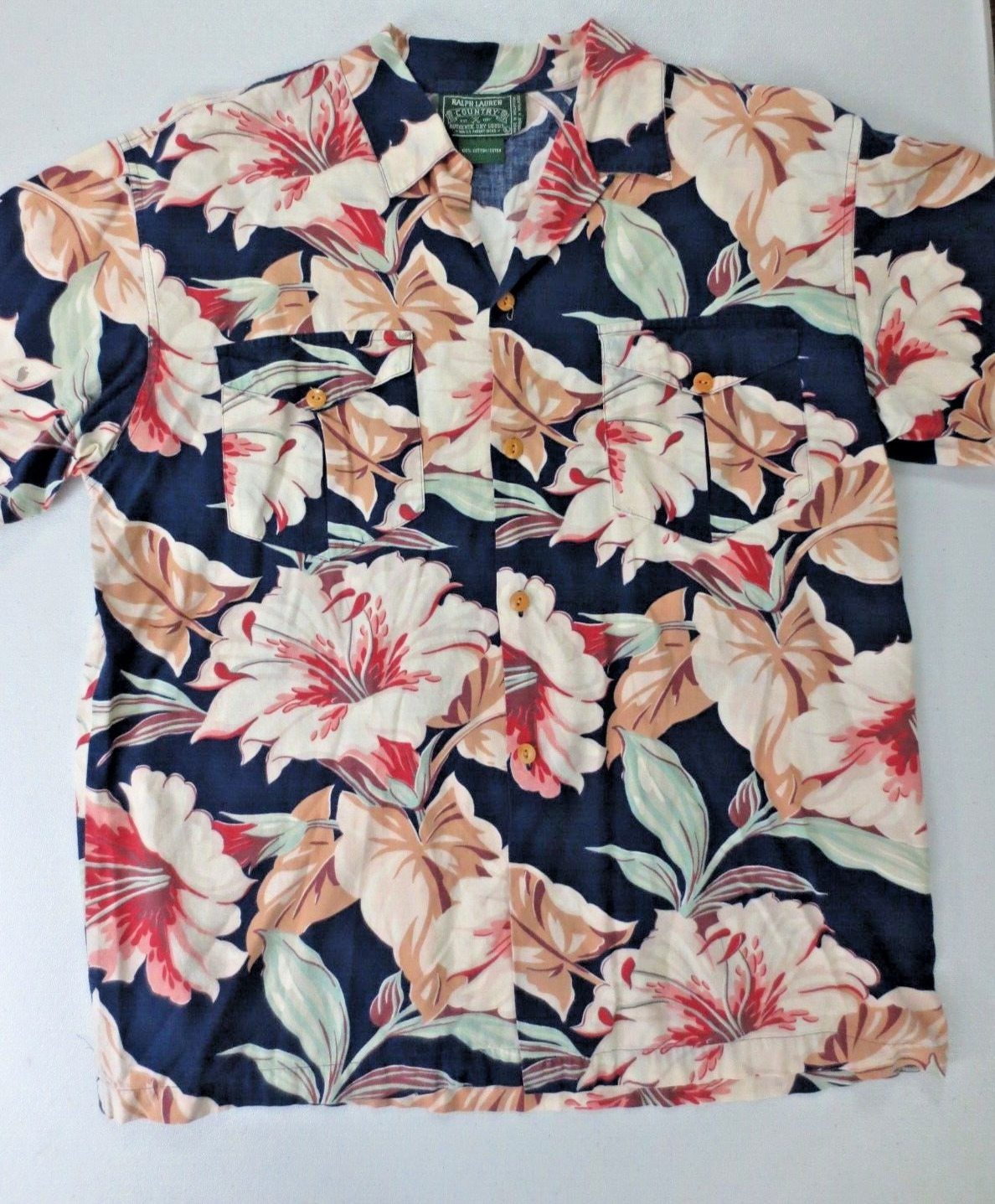 Vintage Men\'s Ralph Lauren Country Hawaiian Floral Button-Up Shirt Size Large