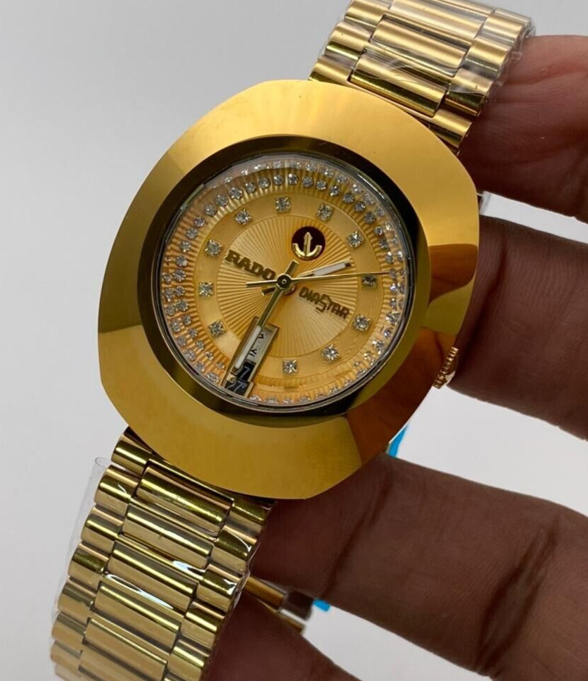 RARE Vintage Automatic 36 MM Day-Date Gold Plated Diamond Work Men\'s Wrist Watch