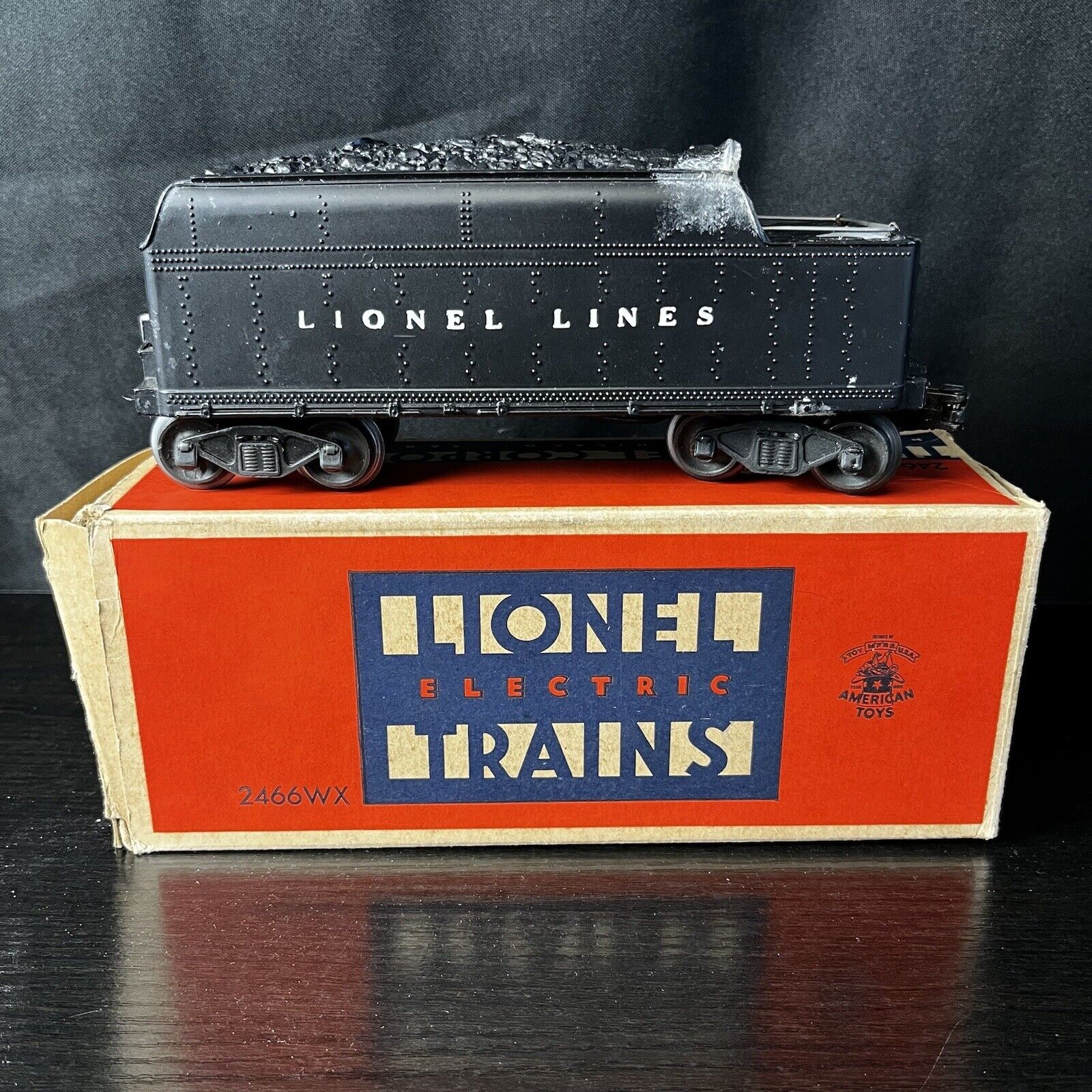 LIONEL LINES WHISTLE  BLACK 2466WX TENDER ORIGINAL BOX