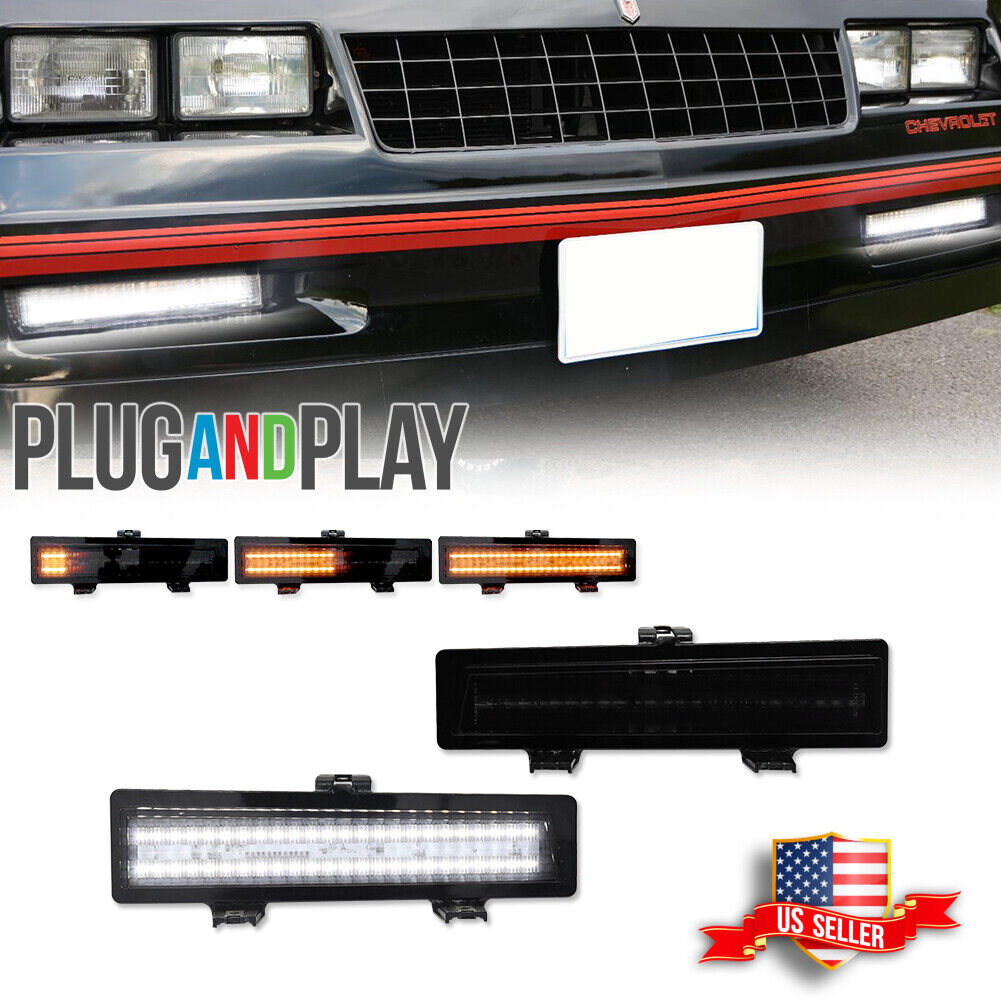 2x Smoked Sequential LED Front DRL Corner Signal Lights For 81-88 Monte Carlo SS