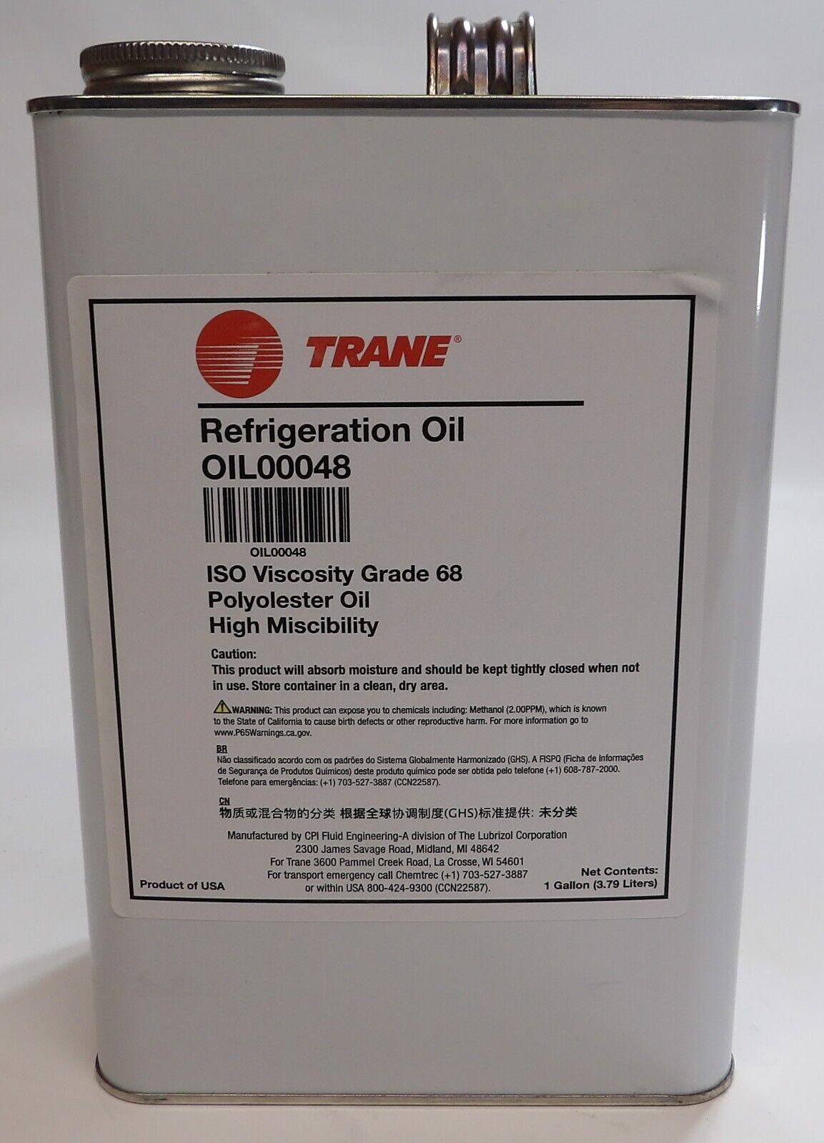 TRANE OIL00048 Refrigeration Oil OIL00048, 1 Gal, Grade 68