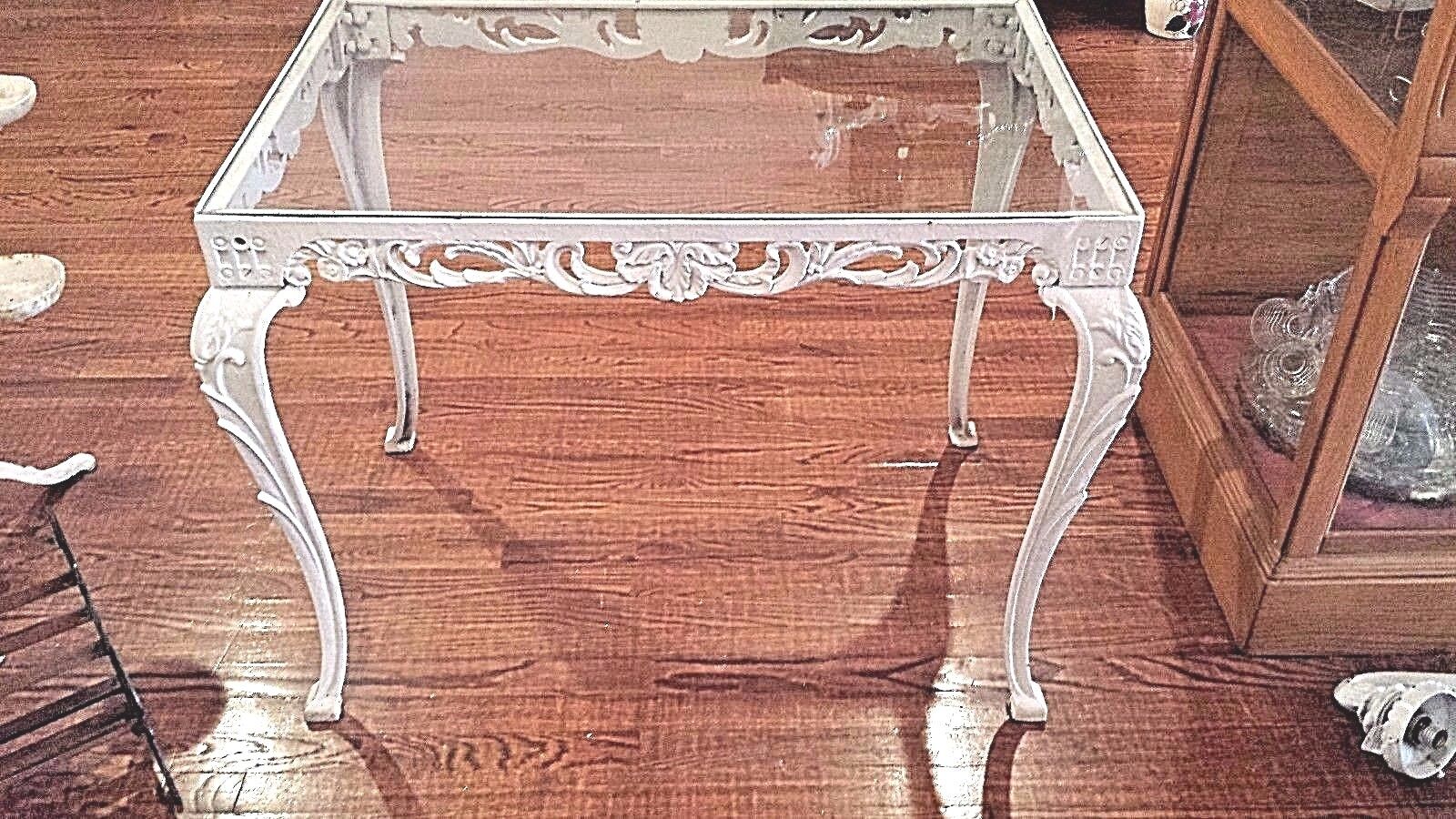 Ornate Antique Cast Iron Glass Top Garden/Patio Table 34 1/2