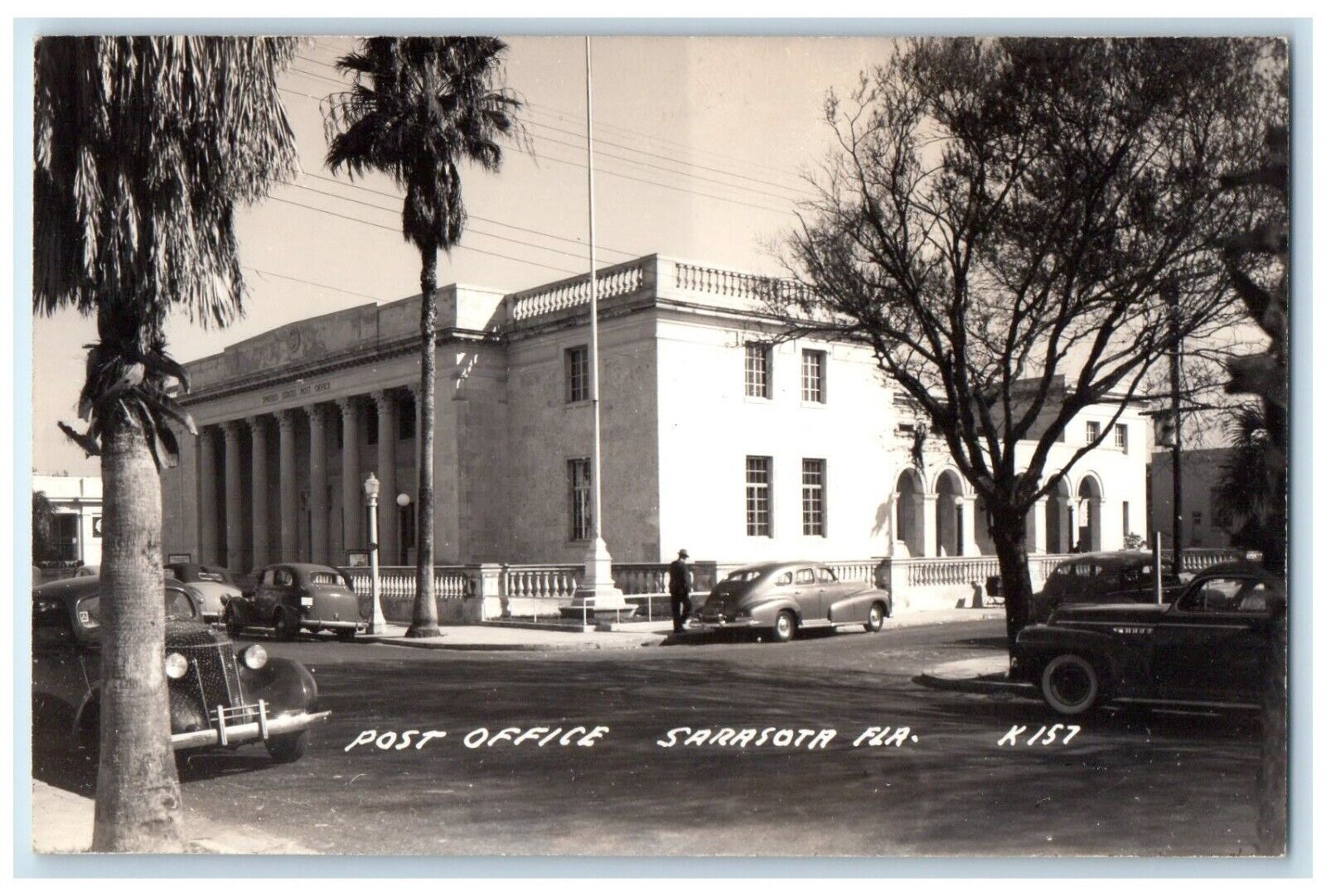 c1940's Post Office Building Cars Scene Sarasota Florida FL RPPC Photo Postcard