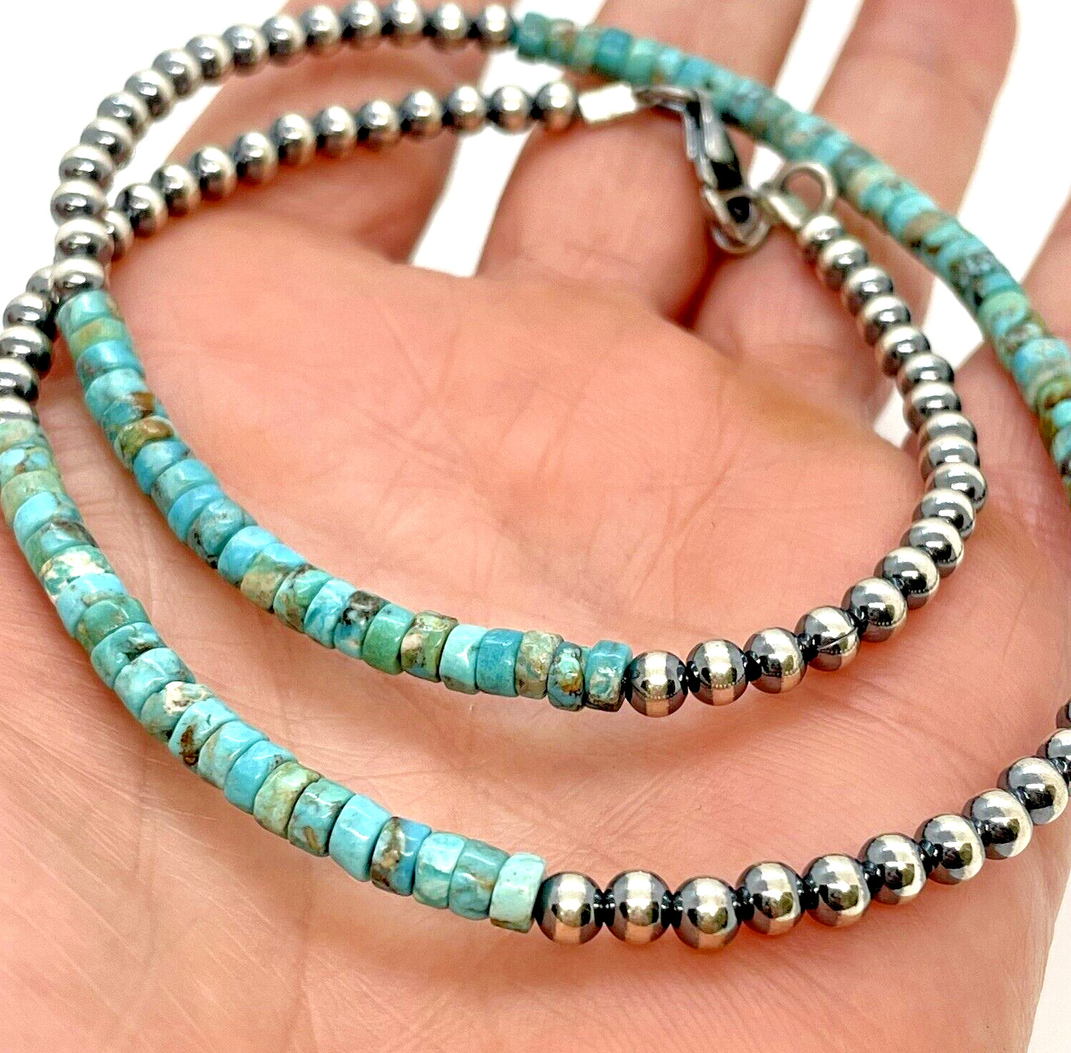 Navajo Green Turquoise Heishi Beads & Navajo Pearls Necklace 18\
