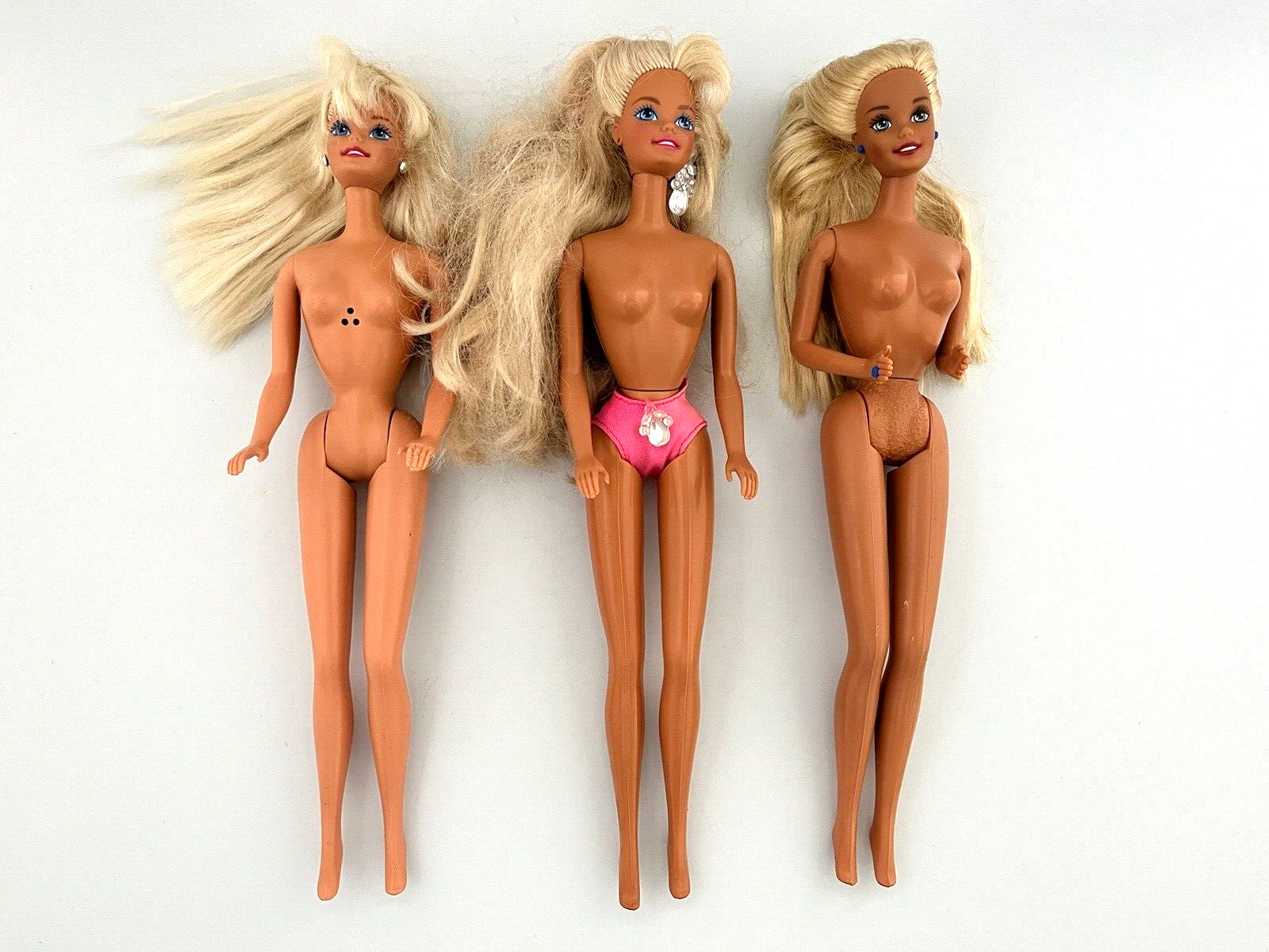 Vintage Mattel Barbie Dolls Lot of 3 1966 Twist Legs Bend Earrings Blonde Hair
