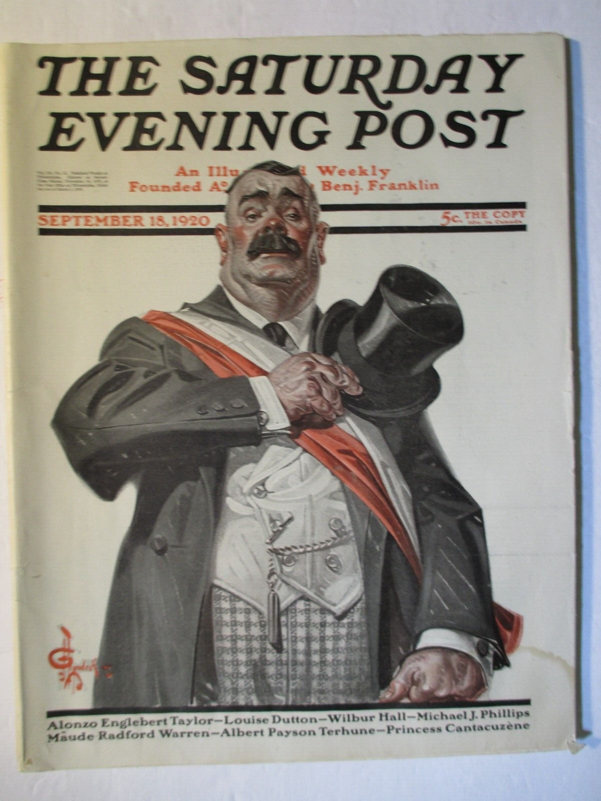 J.C. Leyendecker  saturday evening post 1920 complete magazine mayor with tophat