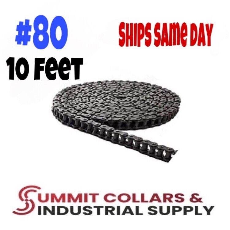 #80 Roller Chain x 10 feet + 2 Connecting Links + Same Day Expedited Shipping