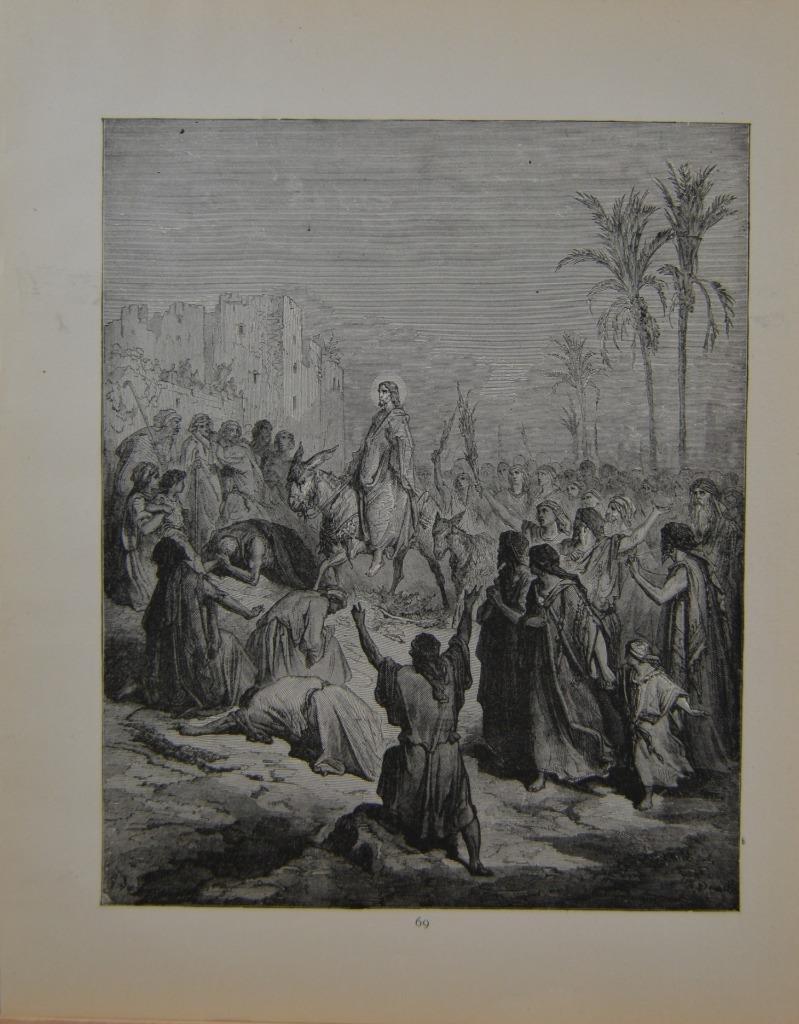 Antique Gustave Dore Religious Art Print Jesus in Jerusalem Printed 1880