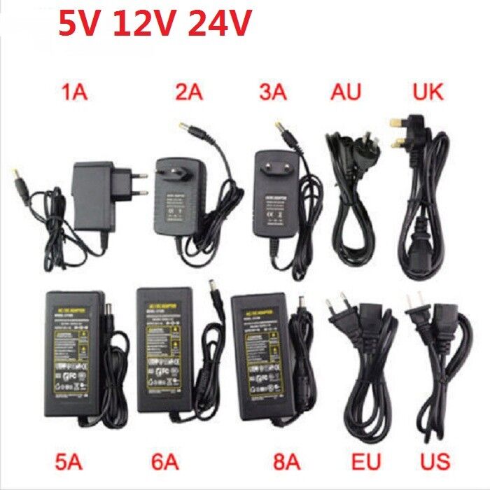 AC110/220V Power Supply Adapter LED Strip 1A 2A 3A 5A 8A 10A DC 5V 12V 24V EU/US