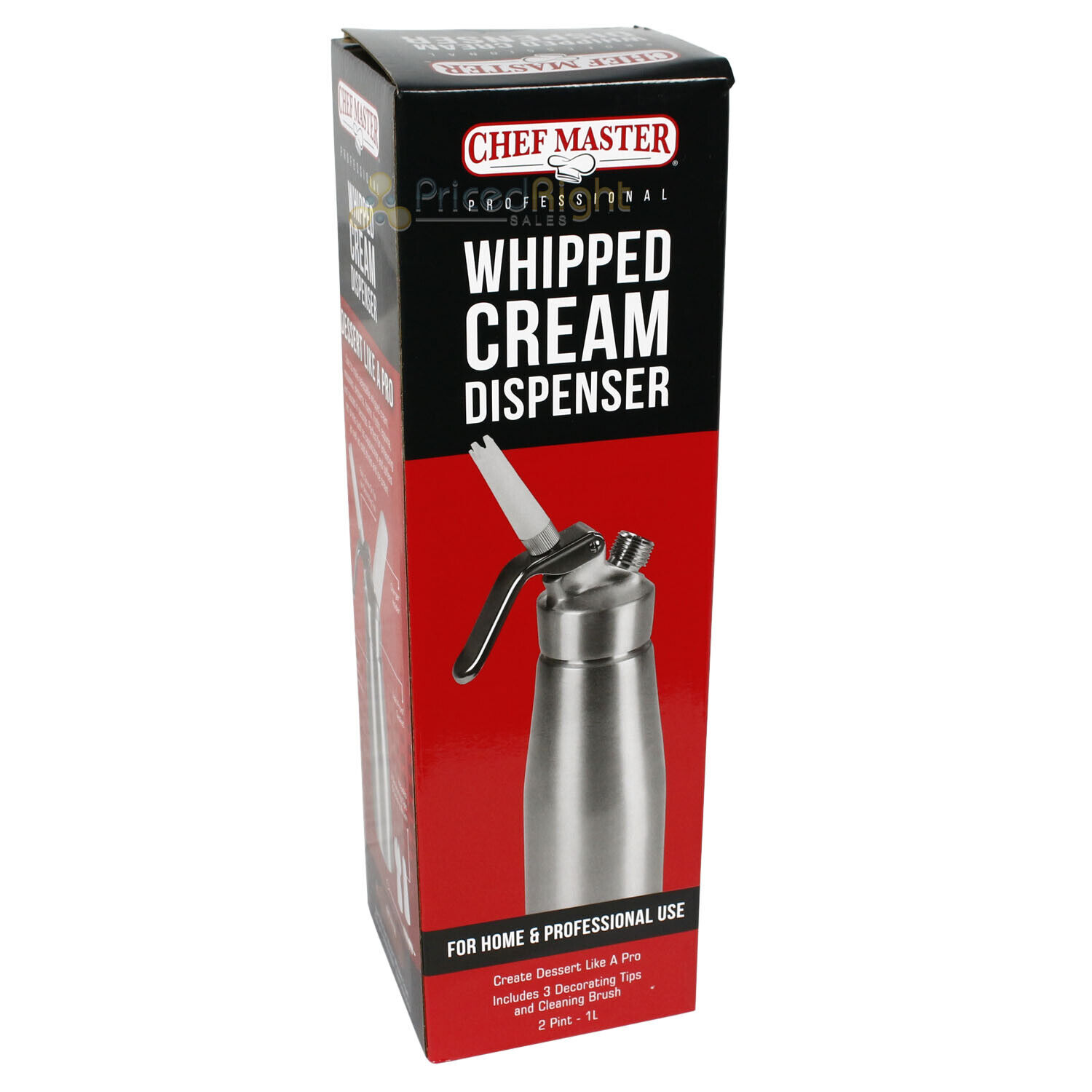 Chef Master 2 Pint Whipped Cream Dispenser Professional Grade Stainless Steel