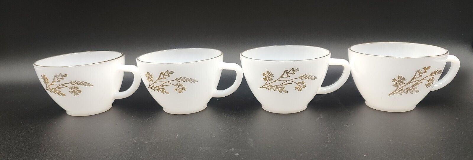 Set Of 4 VTG  Federal Milk Glass Dinnerware Golden Wheat Tea Coffee Cup Mug