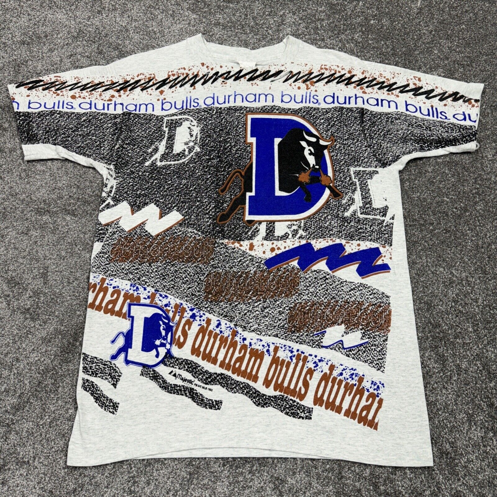 Durham Bulls Shirt Men Medium Gray MiLB Baseball Minor League Vintage 90s AOP