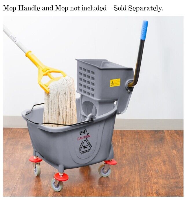 35 QT GRAY Industrial Mop Bucket + Side Press Wringer