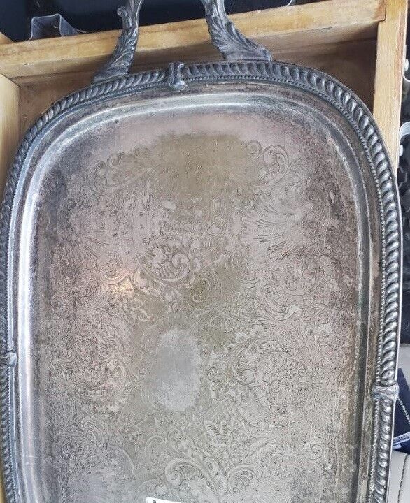 GOLDFEDER SILVER CO. SILVERPLATE FOOTED SERVING TRAY W/HANDLES 28 1/4\