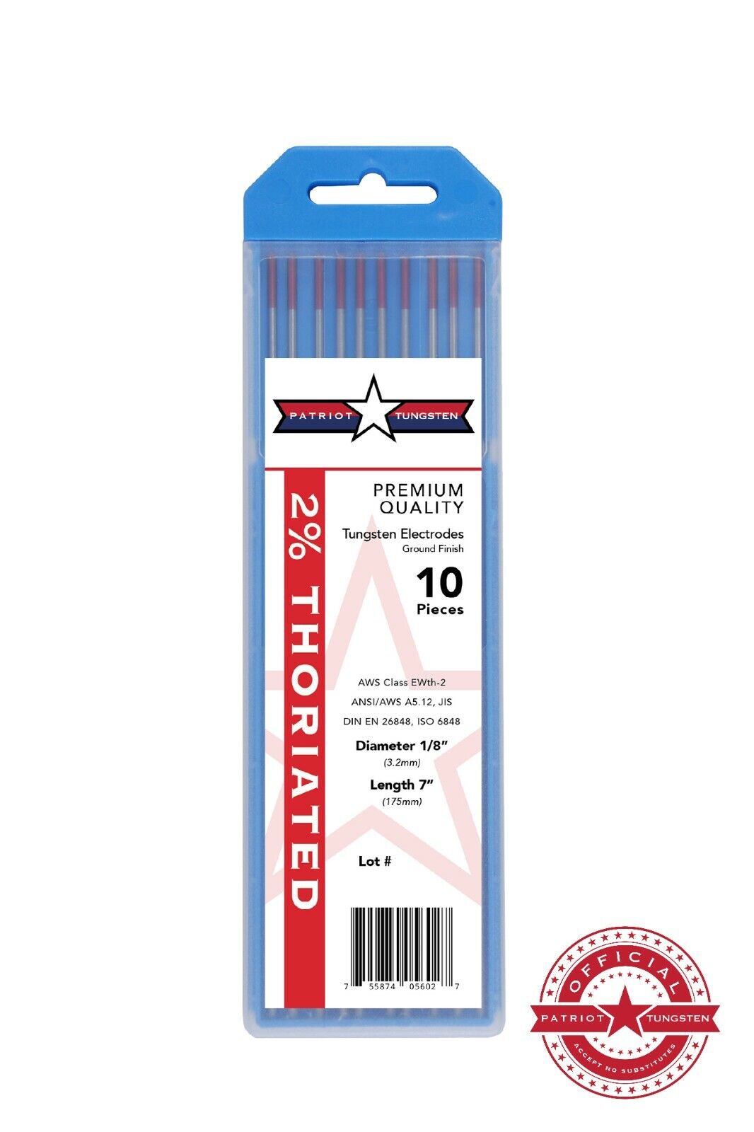 2% Thoriated TIG Welding Tungsten Electrodes 1/8” Red EWTh-2 Free Quick-Ship
