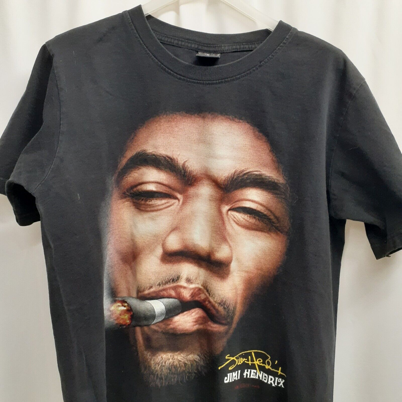 Vintage Jimi Hendrix Smoking Cigar Black Shirt Mens Medium Small Double sided