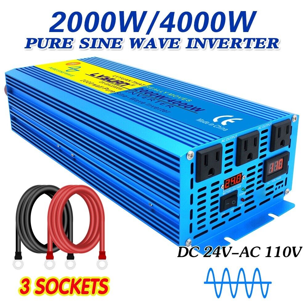 2000W 4000W DC 24V to AC 110V 120V Pure Sine Wave Power Inverter Truck Travel