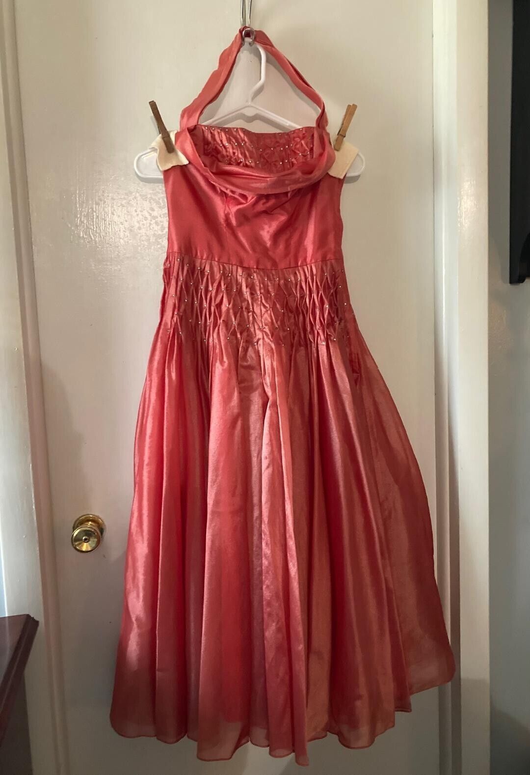 Vintage 1950\'s Coral Prom Dress with Rhinestones Size S