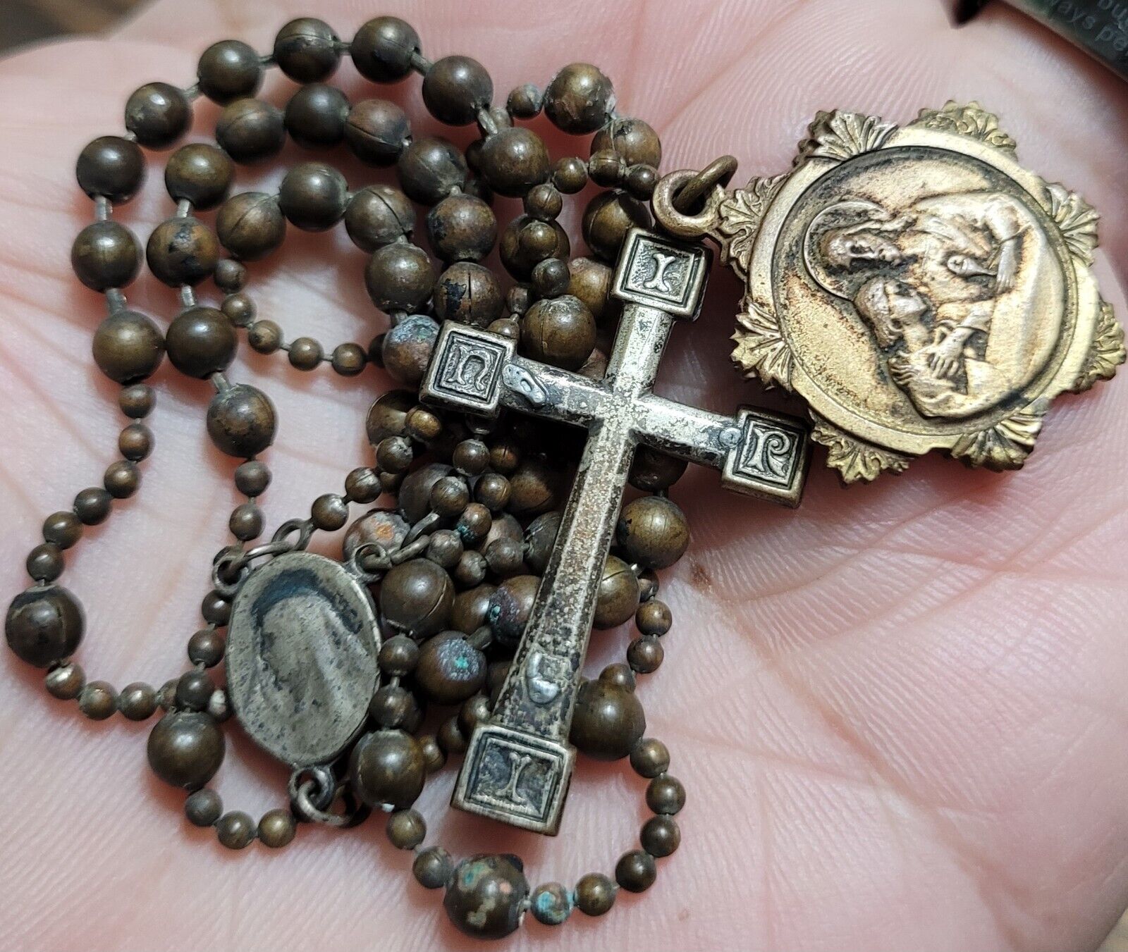 Antique Vintage WW2 Military Pull Chain Rosary Religious Crucifix Catholic Lot C