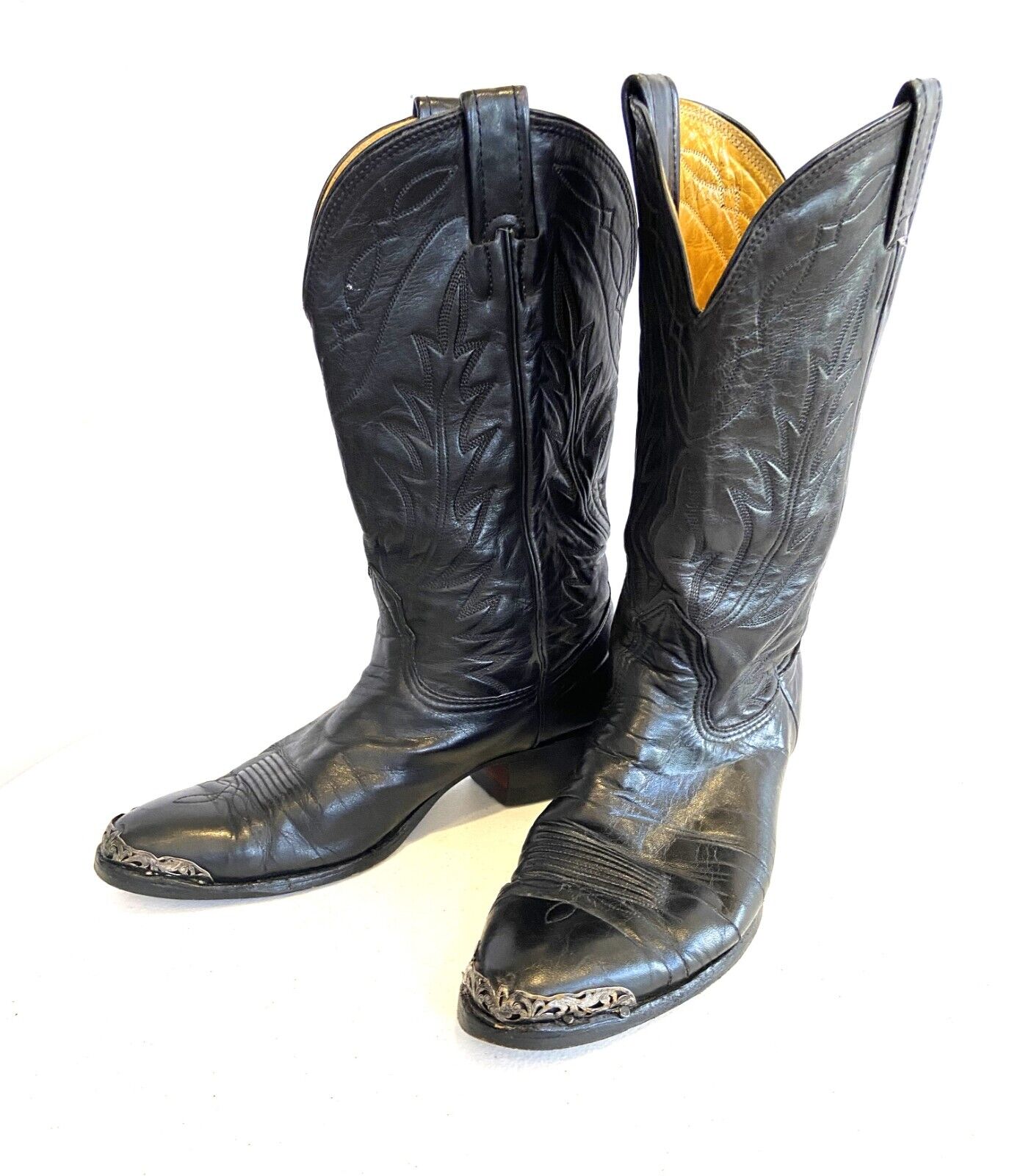 Vintage NACONA Cowboy Boots, Black, Men\'s 9D, Silver-tipped, U.S.A. 7501 27 403